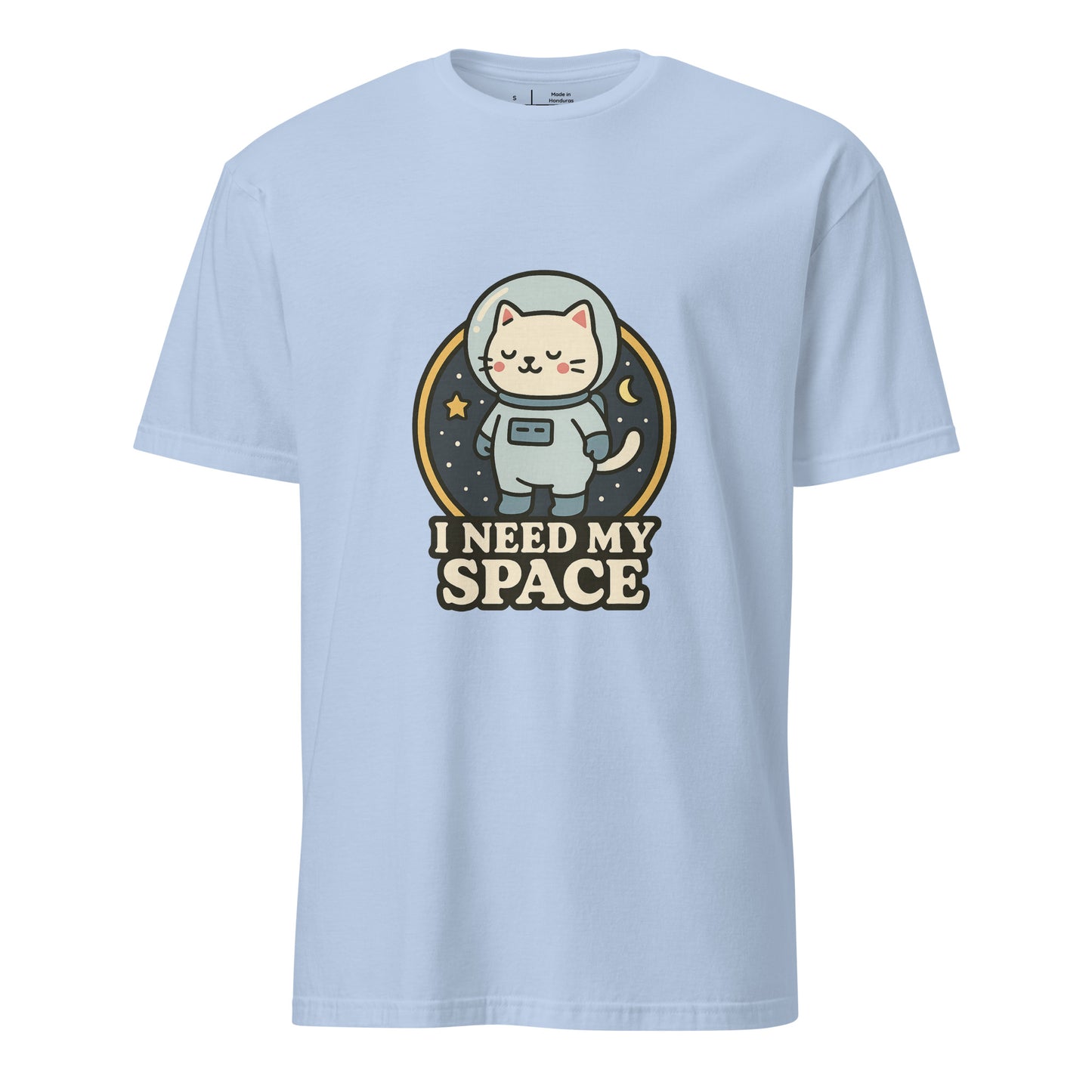I Need Space – Lucky Cat Astronaut - Short-Sleeve Unisex T-Shirt - Graphic Tee - Light Blue - Front