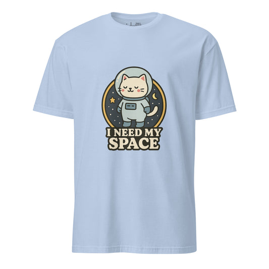 I Need Space – Lucky Cat Astronaut - Short-Sleeve Unisex T-Shirt - Graphic Tee - Light Blue - Front