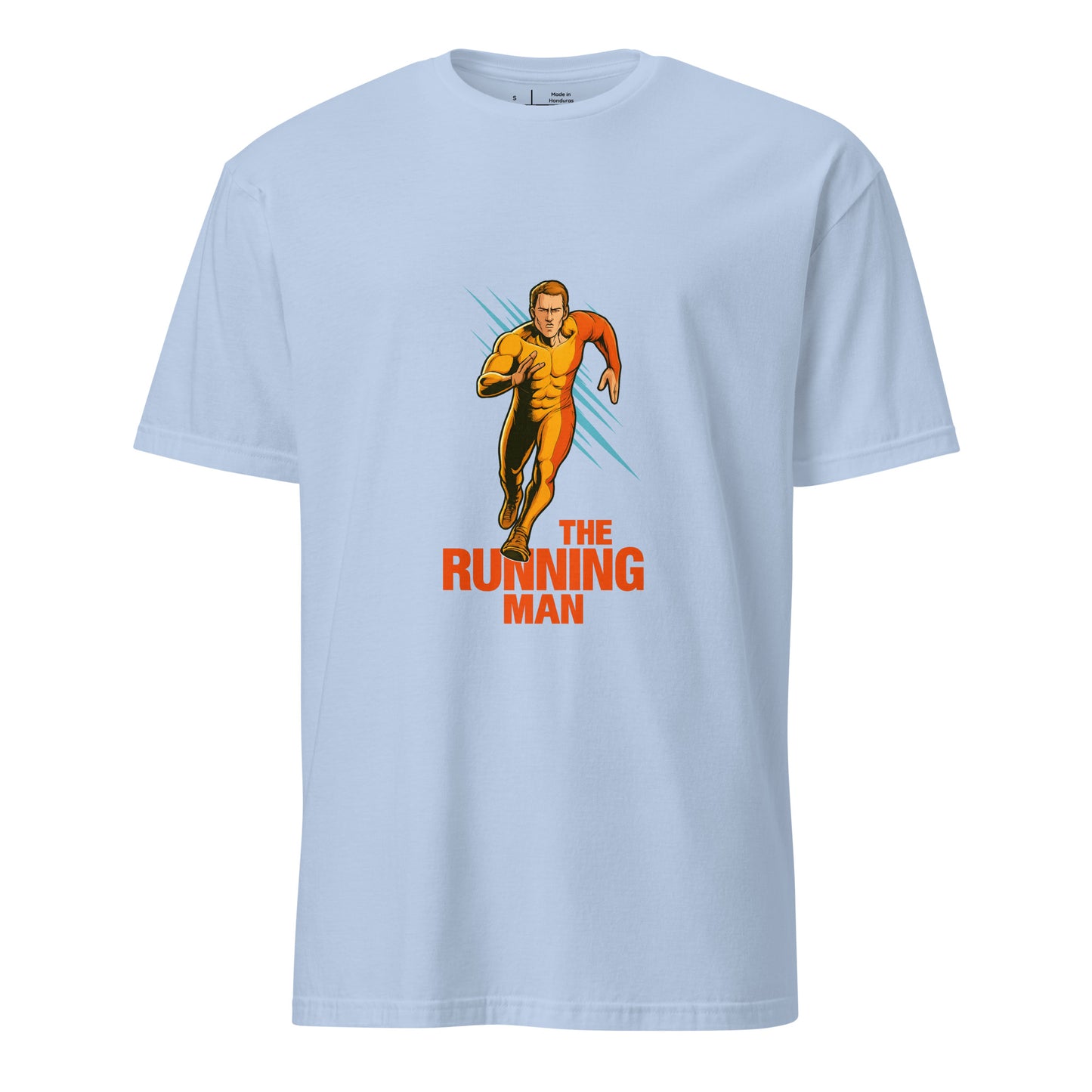 The Running Man – Retro Sci-Fi - Short-Sleeve Unisex T-Shirt - Graphic Tee - Light Blue - Front