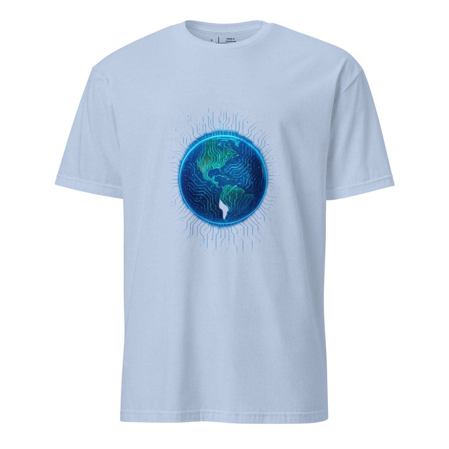 Cosmic Circuitry - Futuristic Cyberpunk - Short-Sleeve Unisex T-Shirt - Graphic Tee - Light Blue - Front