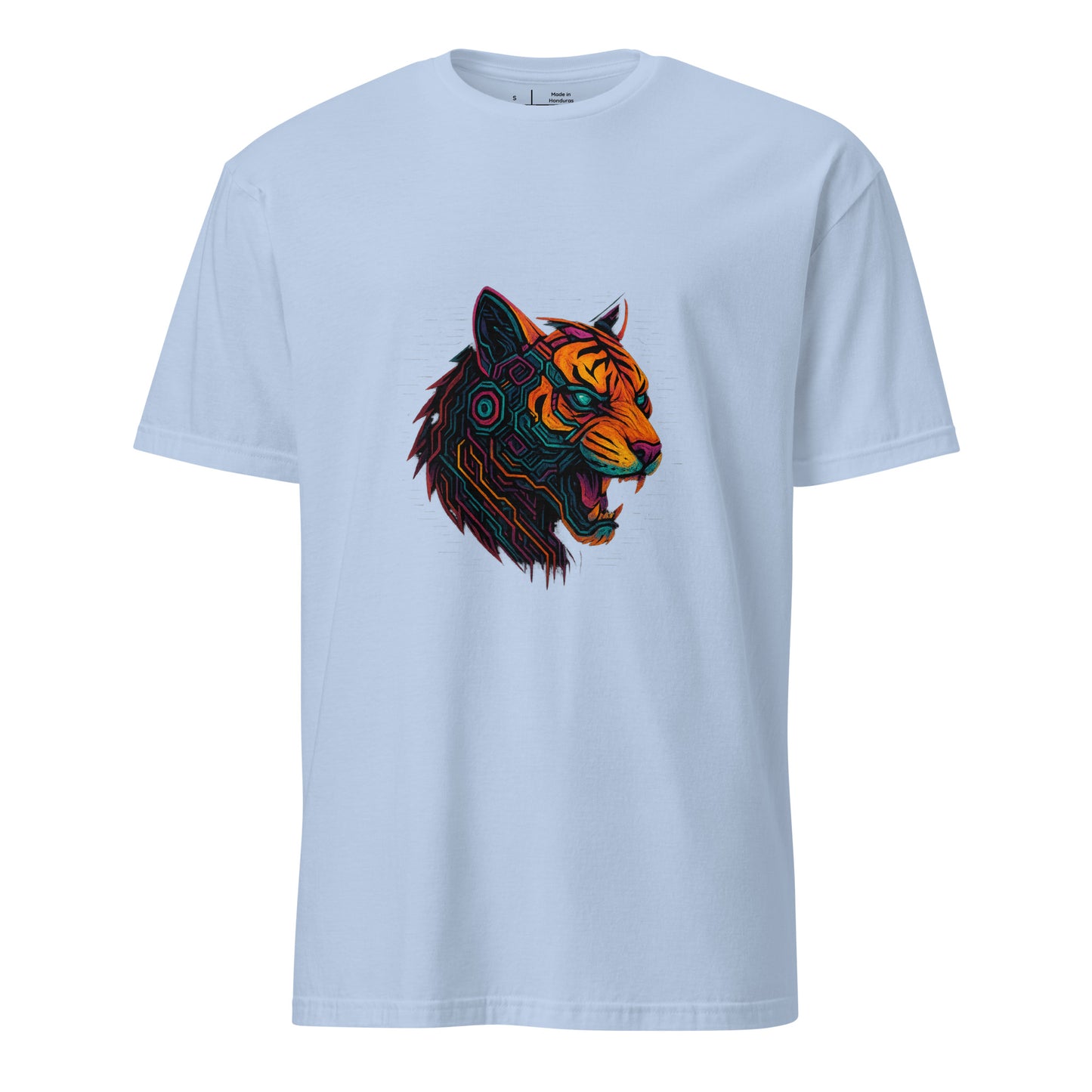 Cyber Tiger – Neon Predator - Short-Sleeve Unisex T-Shirt - Graphic Tee - Light Blue - Front