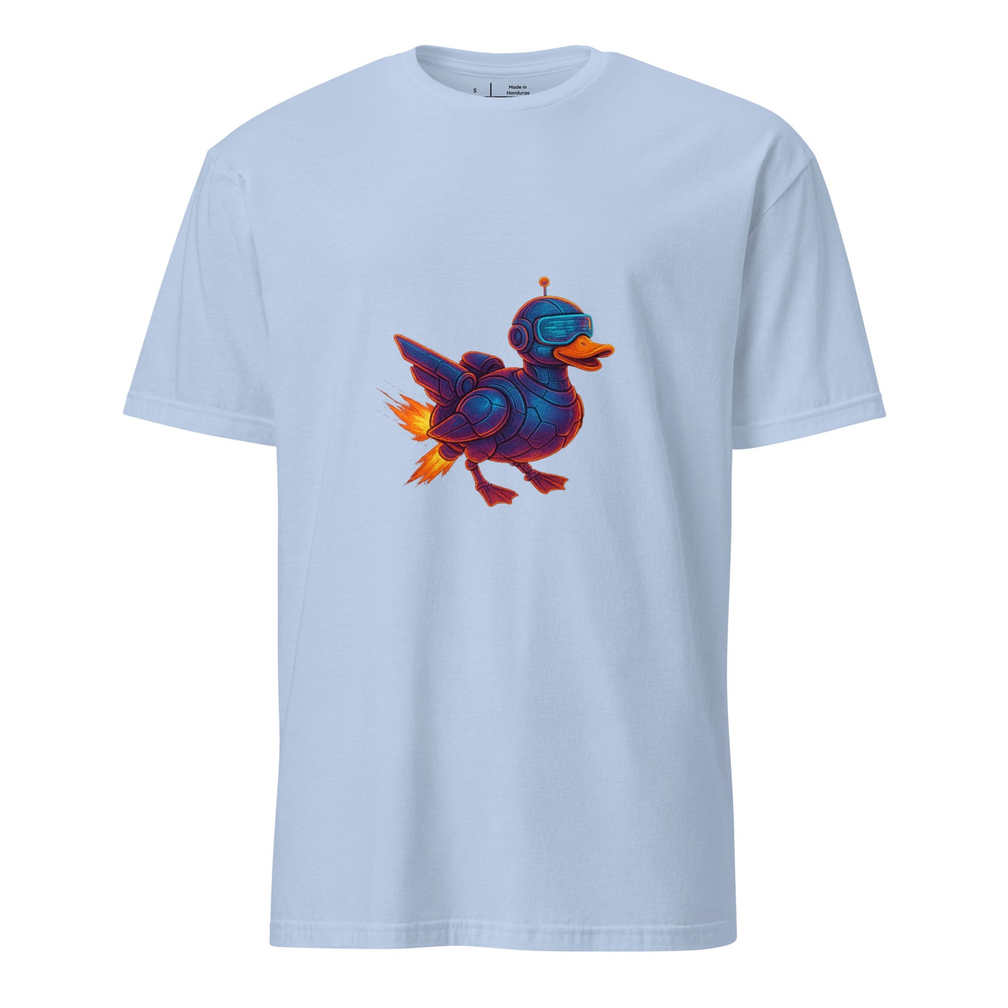 Cyber Duck – Quirky Futuristic Streetwear - Short-Sleeve Unisex T-Shirt - Graphic Tee - Light Blue - Front