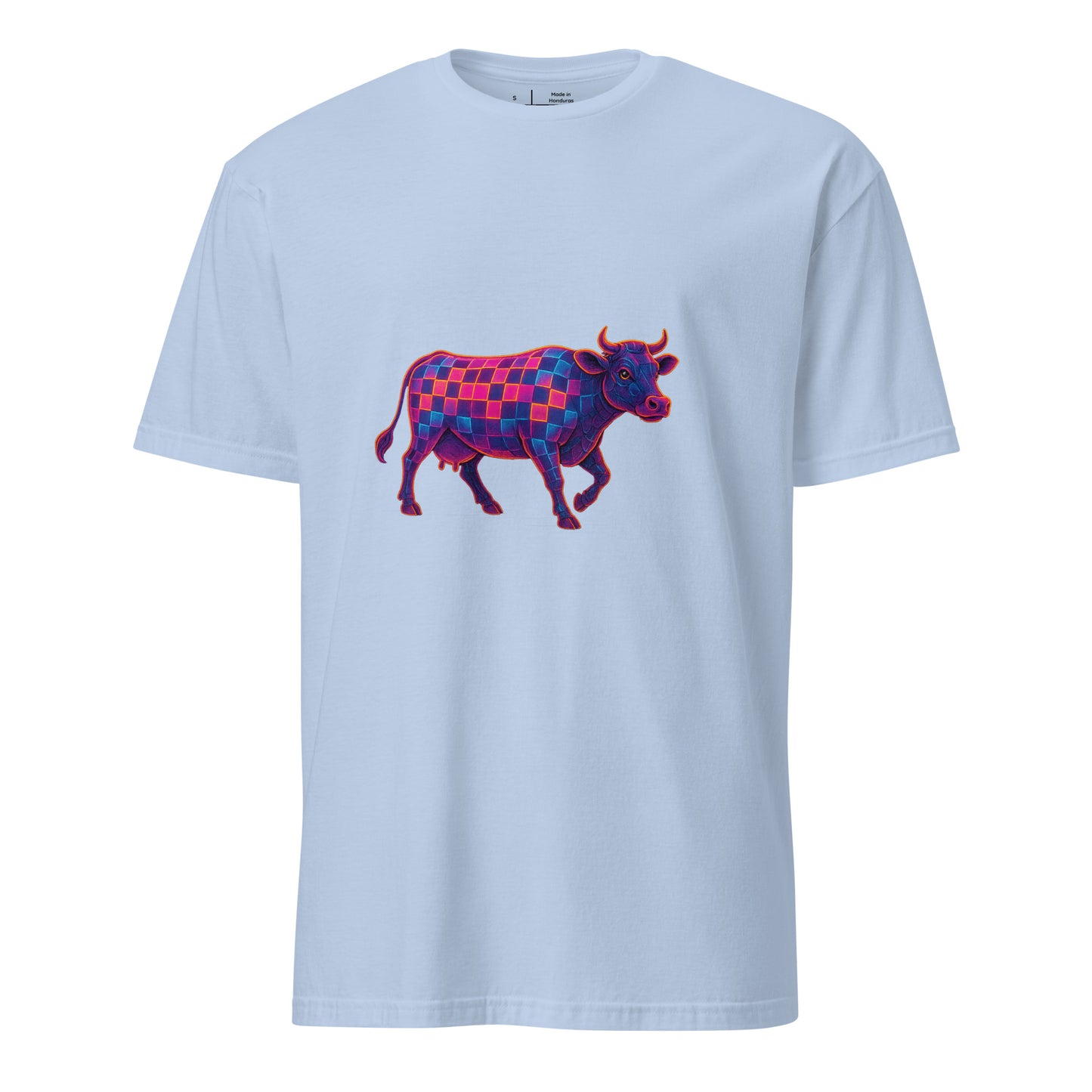 Cyber Cow – Futuristic Neon Bovine - Short-Sleeve Unisex T-Shirt - Graphic Tee - Light Blue - Front