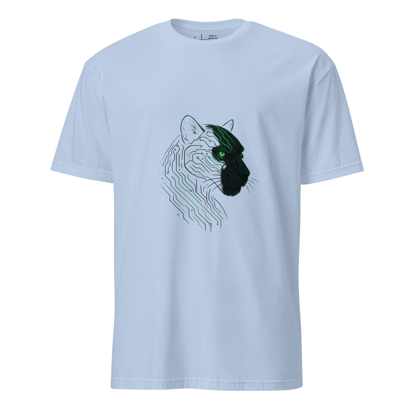 The Circuit Panther – Shadow & Circuitry - Short-Sleeve Unisex T-Shirt - Graphic Tee - Light Blue - Front 