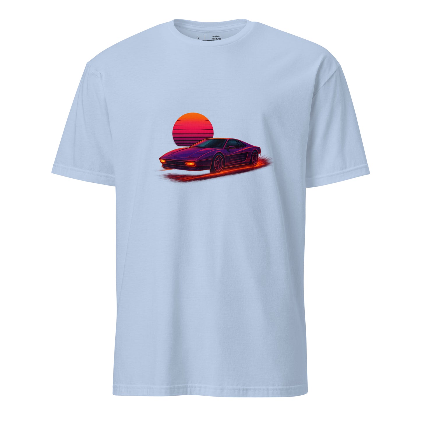 Synthwave Supercar – Race Into The Neon Future - Short-Sleeve Unisex T-Shirt - Graphic Tee - light Blue - Front