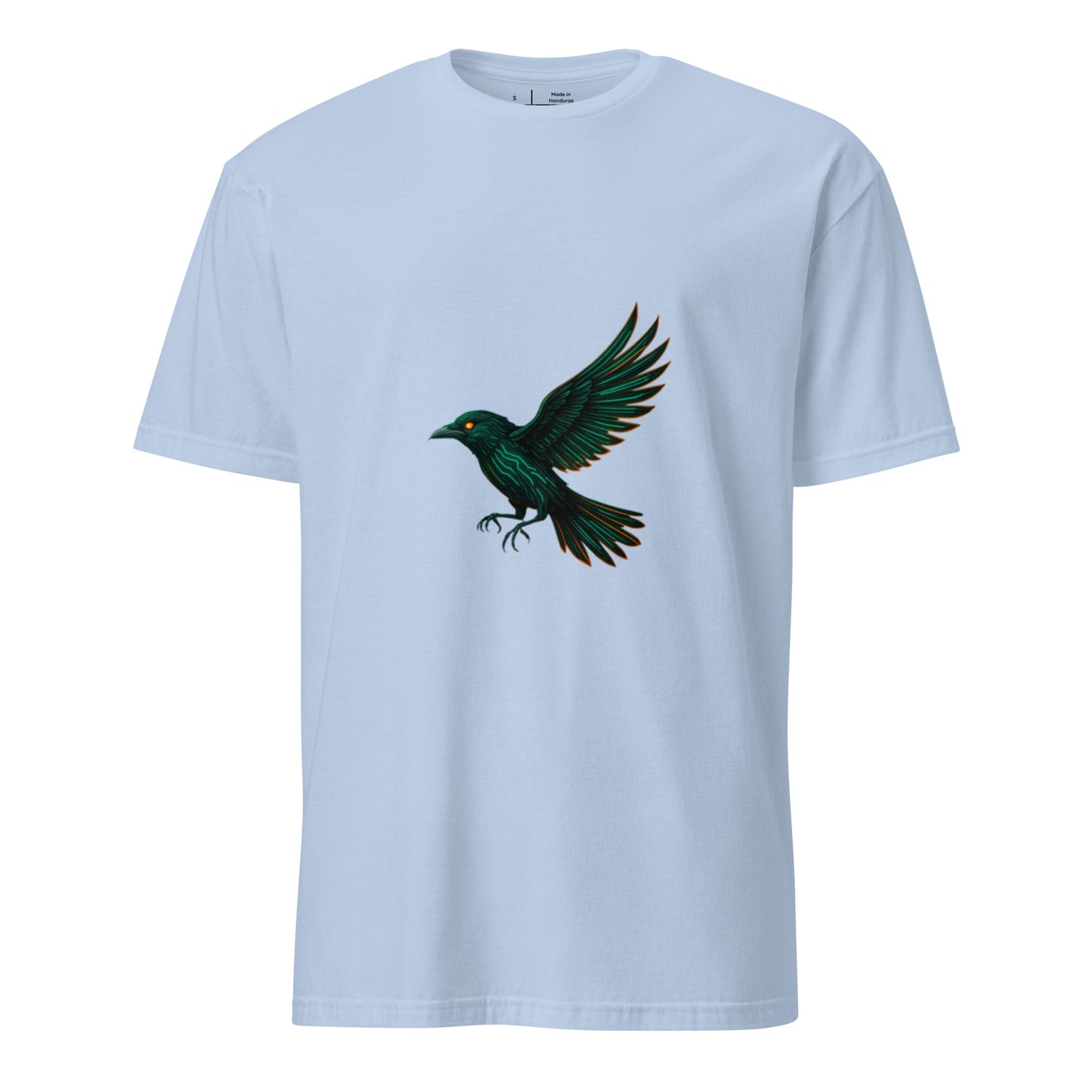 Cyberpunk Raven – Neon Flight - Short-Sleeve Unisex T-Shirt - Graphic Tee - Light Blue - Front
