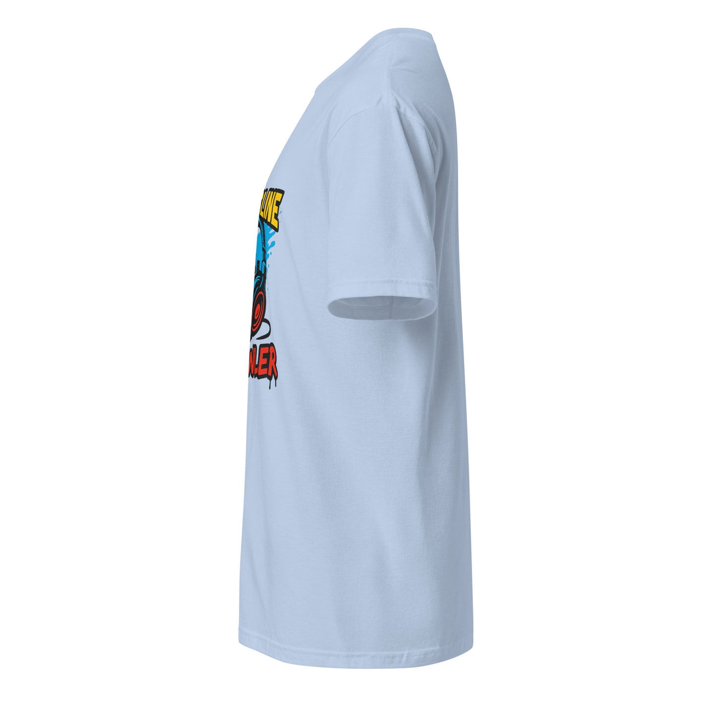 Bassline Brawler - Battle-Ready Beats - Short-Sleeve Unisex T-Shirt - Graphic Tee - Light Blue - Left side