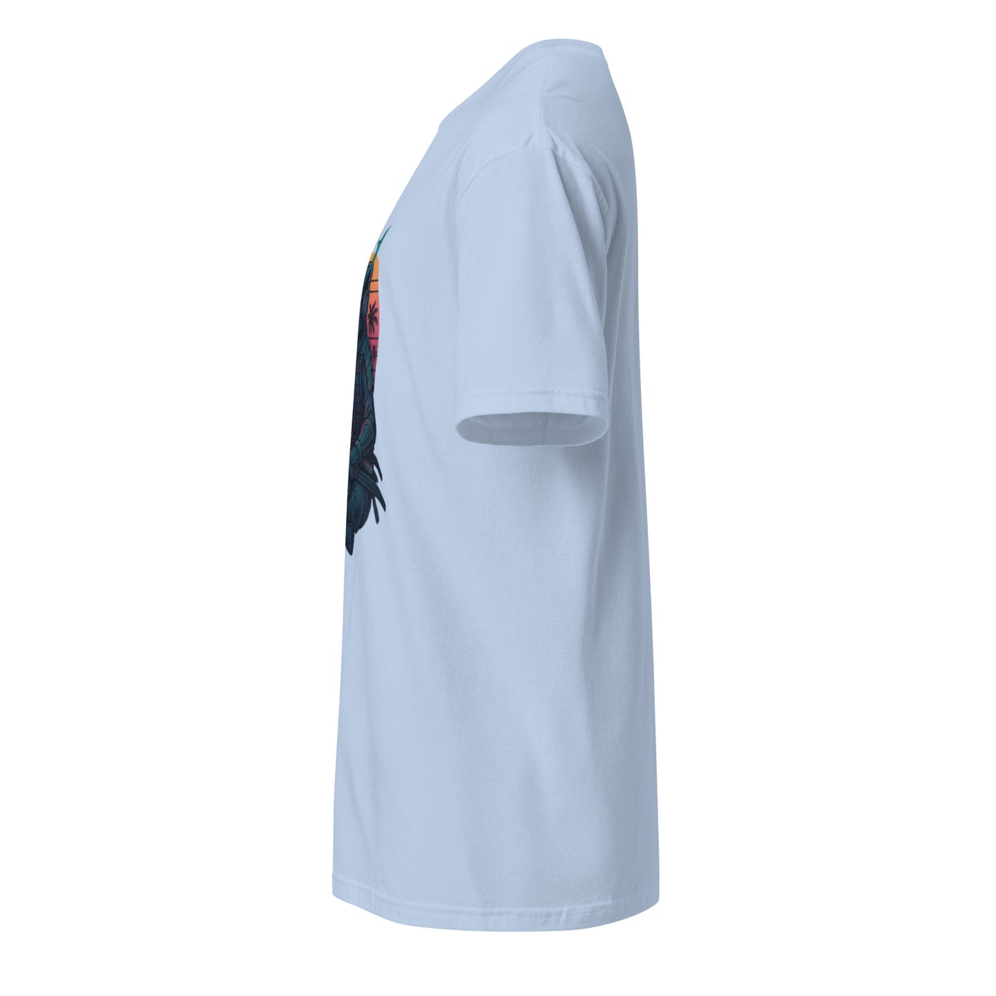 Headphone Samurai - Balance Meets Beats - Short-Sleeve Unisex T-Shirt - Graphic Tee - Light Blue - Left side