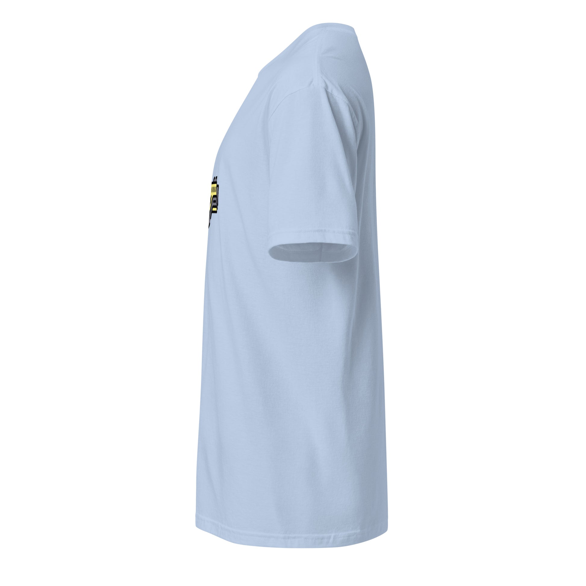 Cyber Gun - Sci-Fi Cartoon Design - Short-Sleeve Unisex T-Shirt - Graphic Tee - Light Blue - Left side