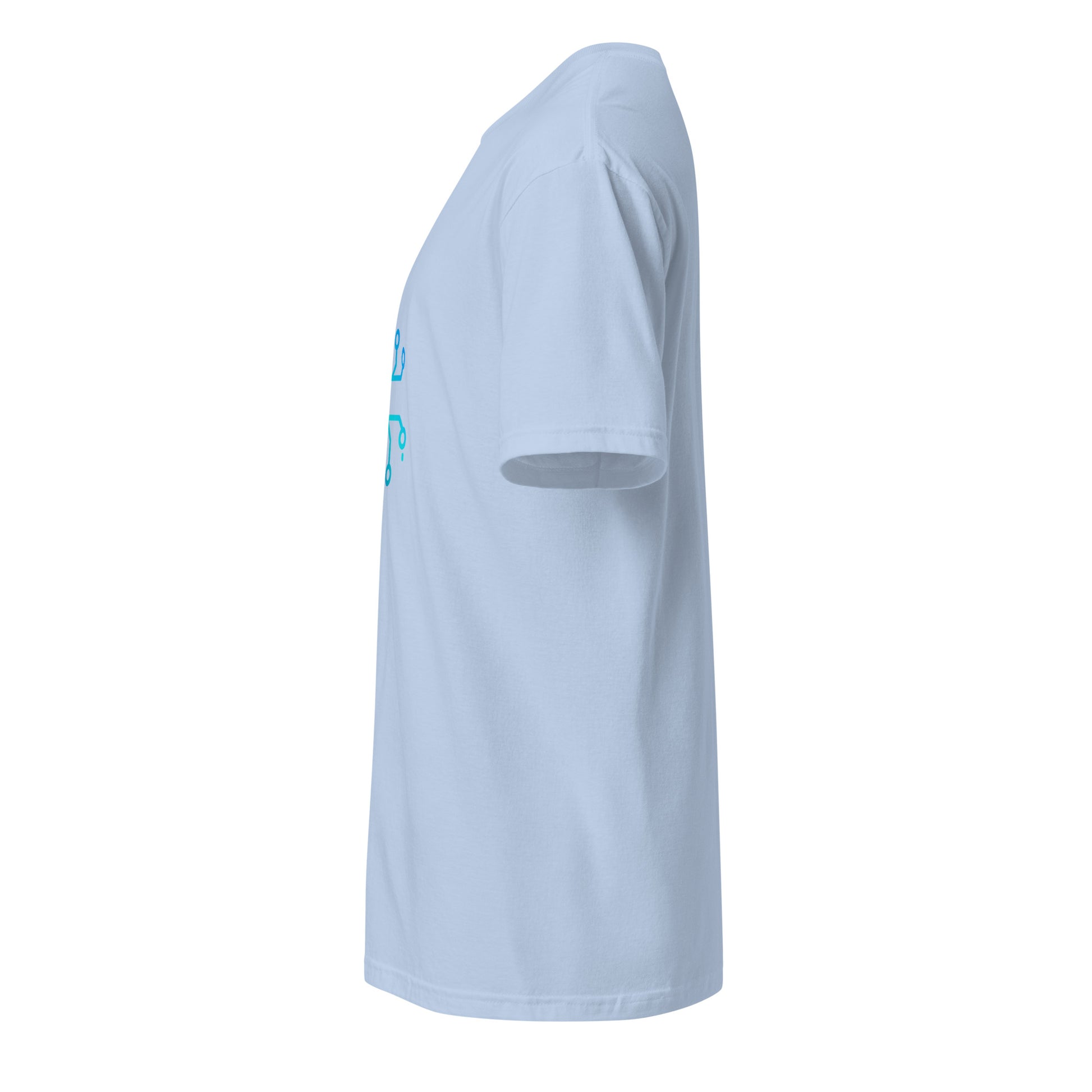 “Neural Bloom” – Circuit Flower - Short-Sleeve Unisex T-Shirt - Graphic Tee - Light Blue - Left side