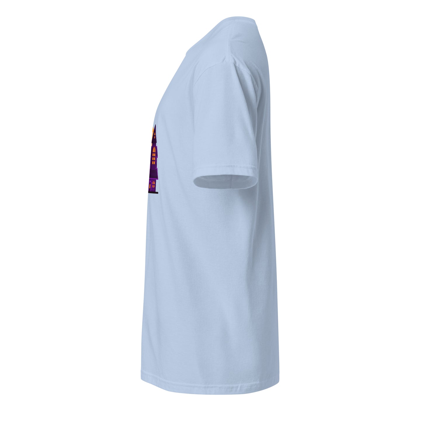 Haunted House - Moonlit Mischief - Short-Sleeve Unisex T-Shirt - Graphic Tee - Light Blue - Left side