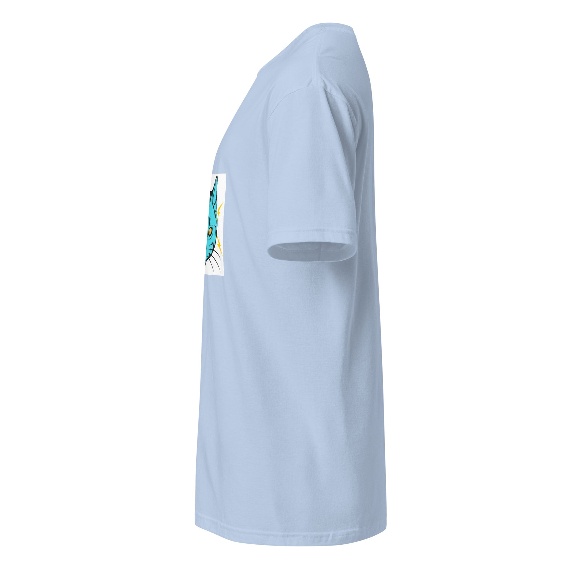Electro Cat - Urban Cartoon Feline - Short-Sleeve Unisex T-Shirt - Graphic Tee - Light Blue - Left side