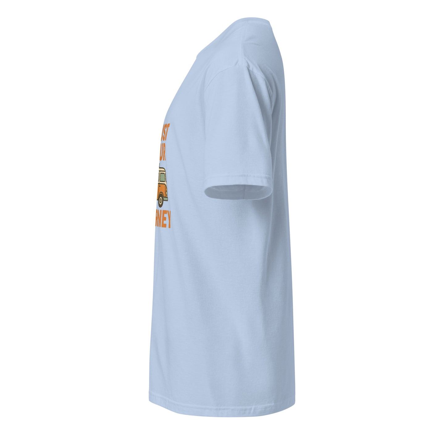 Trust Your Journey – Retro Camper Van - Short-Sleeve Unisex T-Shirt - Graphic Tee - Light Blue - Left side