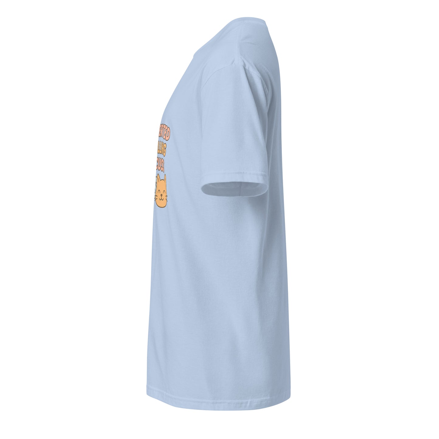 Introverted But Willing To Discuss Cats – Cozy Cat Lovers - Short-Sleeve Unisex T-Shirt - Graphic Tee - Light Blue - Left side