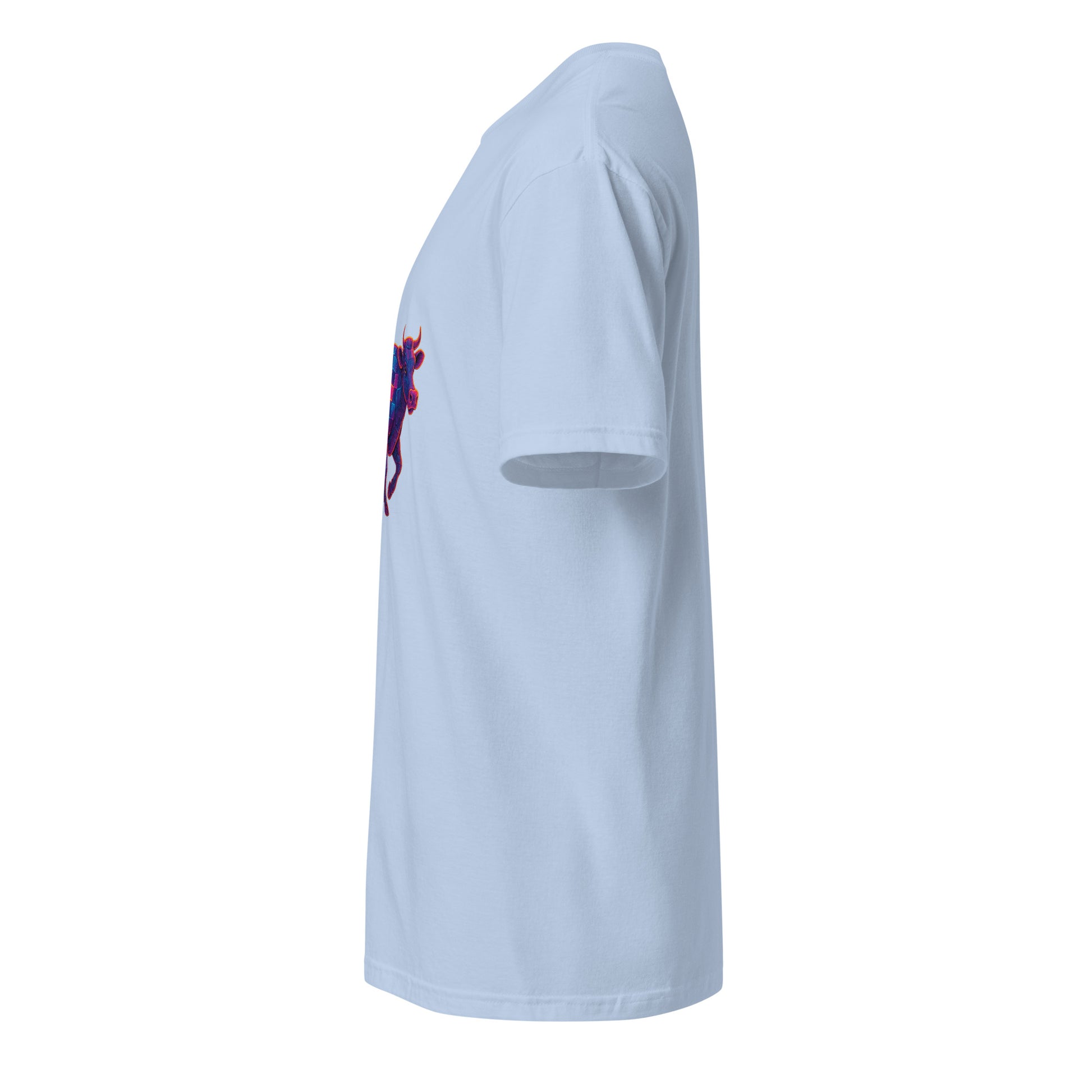 Cyber Cow – Futuristic Neon Bovine - Short-Sleeve Unisex T-Shirt - Graphic Tee - Light Blue - Left side