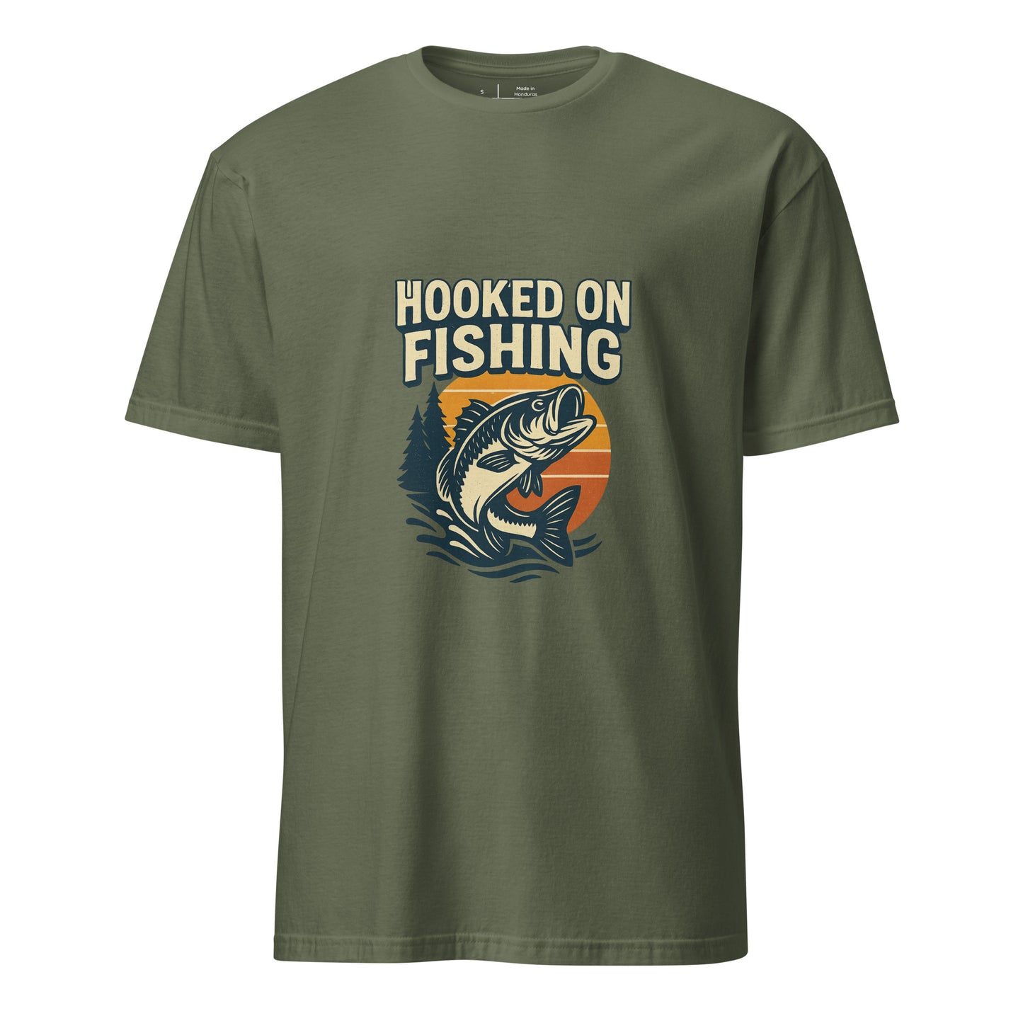 Hooked On Fishing - Hobbyist - Short-Sleeve Unisex T-Shirt - Graphic Tee - Military Green - Front