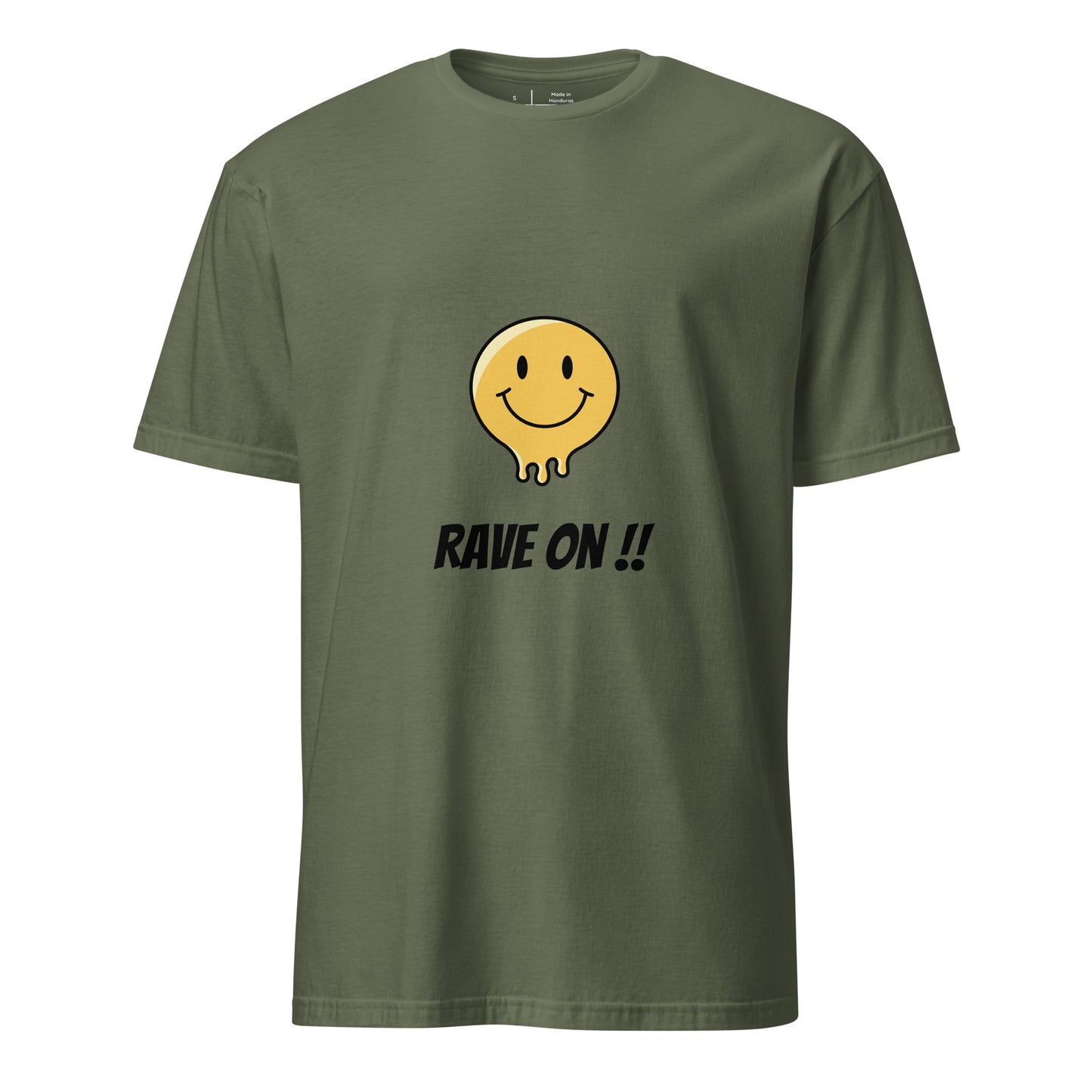 Rave On - Smiley Icon - Short-Sleeve Unisex T-Shirt - Graphic Tee - Military Green - Front