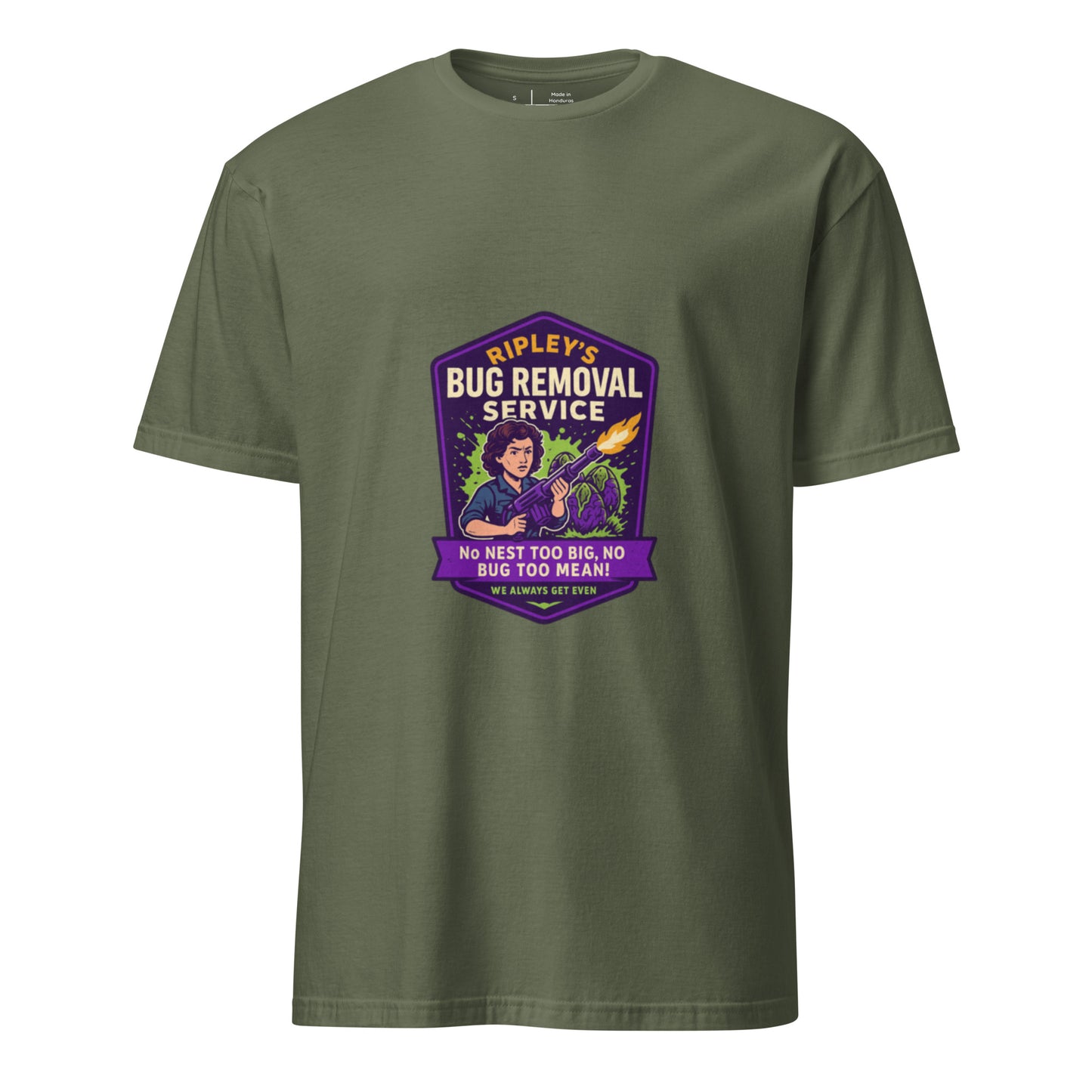 Ripley’s Bug Removal Service – Xenomorph Exterminator - Short-Sleeve Unisex T-Shirt - Graphic Tee - Military Green - Front