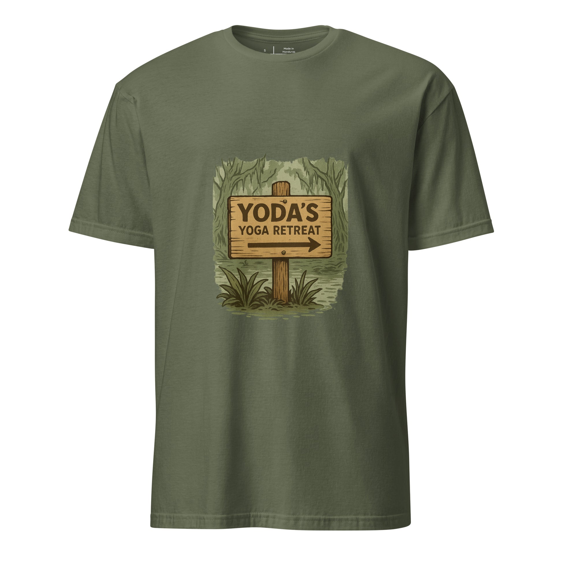 Yoda’s Yoga Retreat – Find Your Inner Force - Short-Sleeve Unisex T-Shirt - Graphic Tee - Military Green - Front