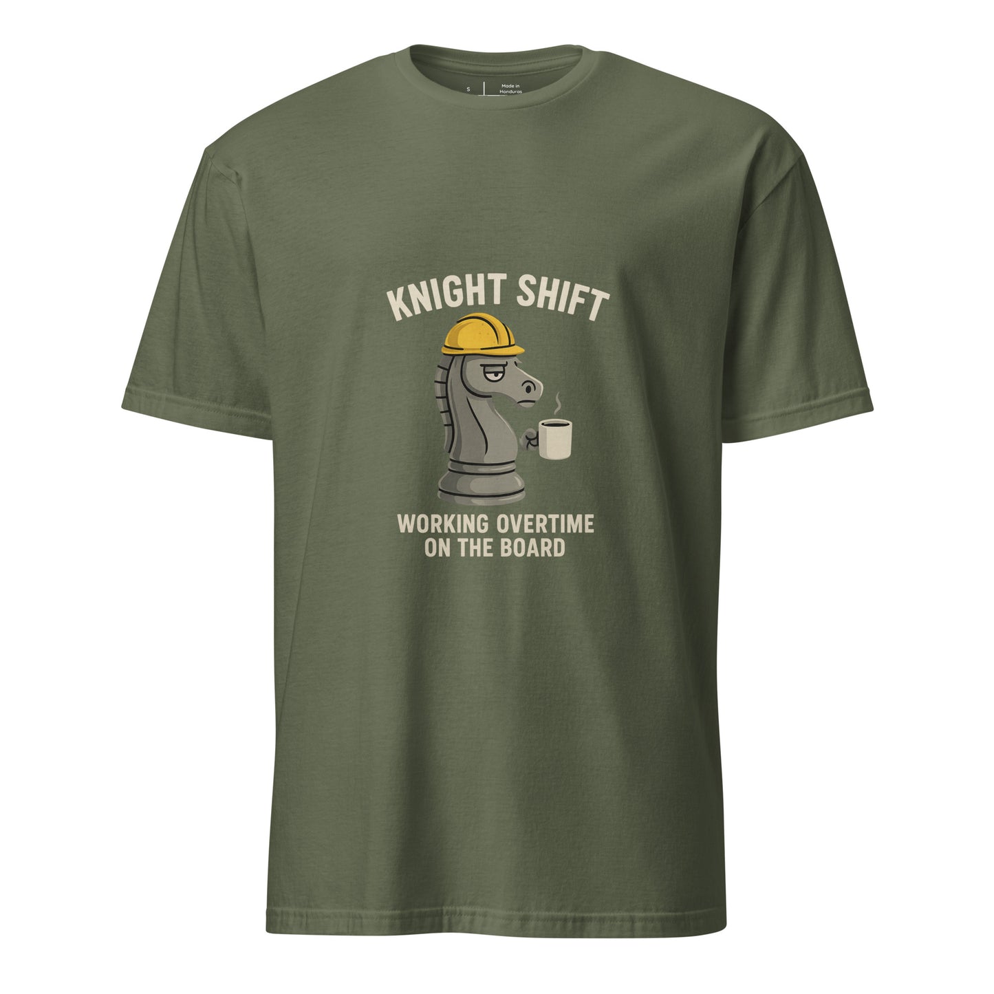 Knight Shift – Bold Chess Humour - Short-Sleeve Unisex T-Shirt - Graphic Tee - Military Green - Front