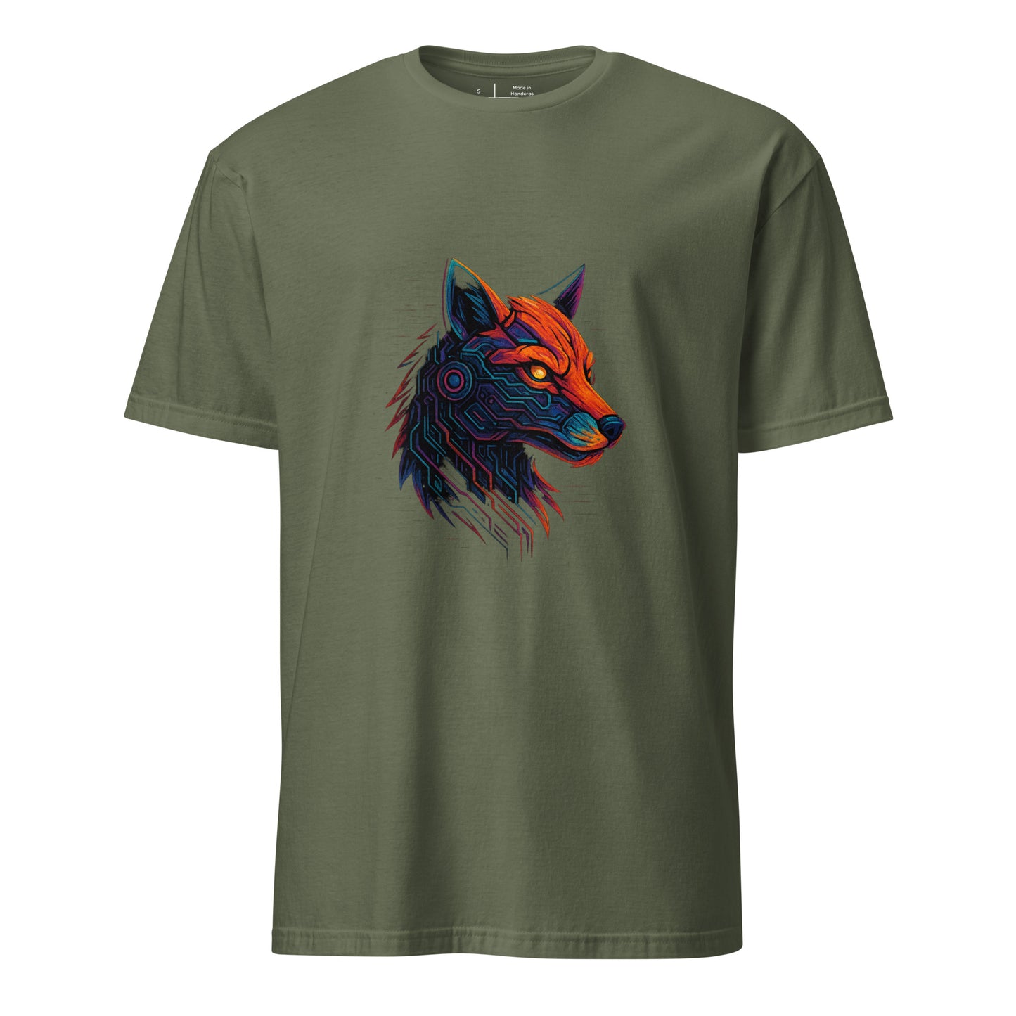  Cyber Fox – Neon Trickster - Short-Sleeve Unisex T-Shirt - Graphic Tee - Military Green - Front