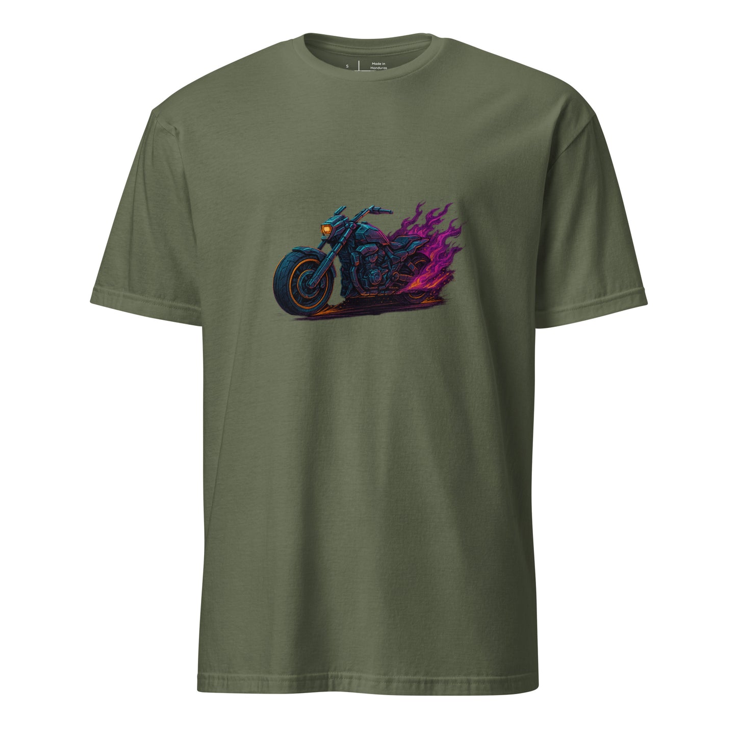 Mecha Chopper – Ride The Machine, Rule The Streets - Short-Sleeve Unisex T-Shirt - Graphic Tee - Military Green - Front