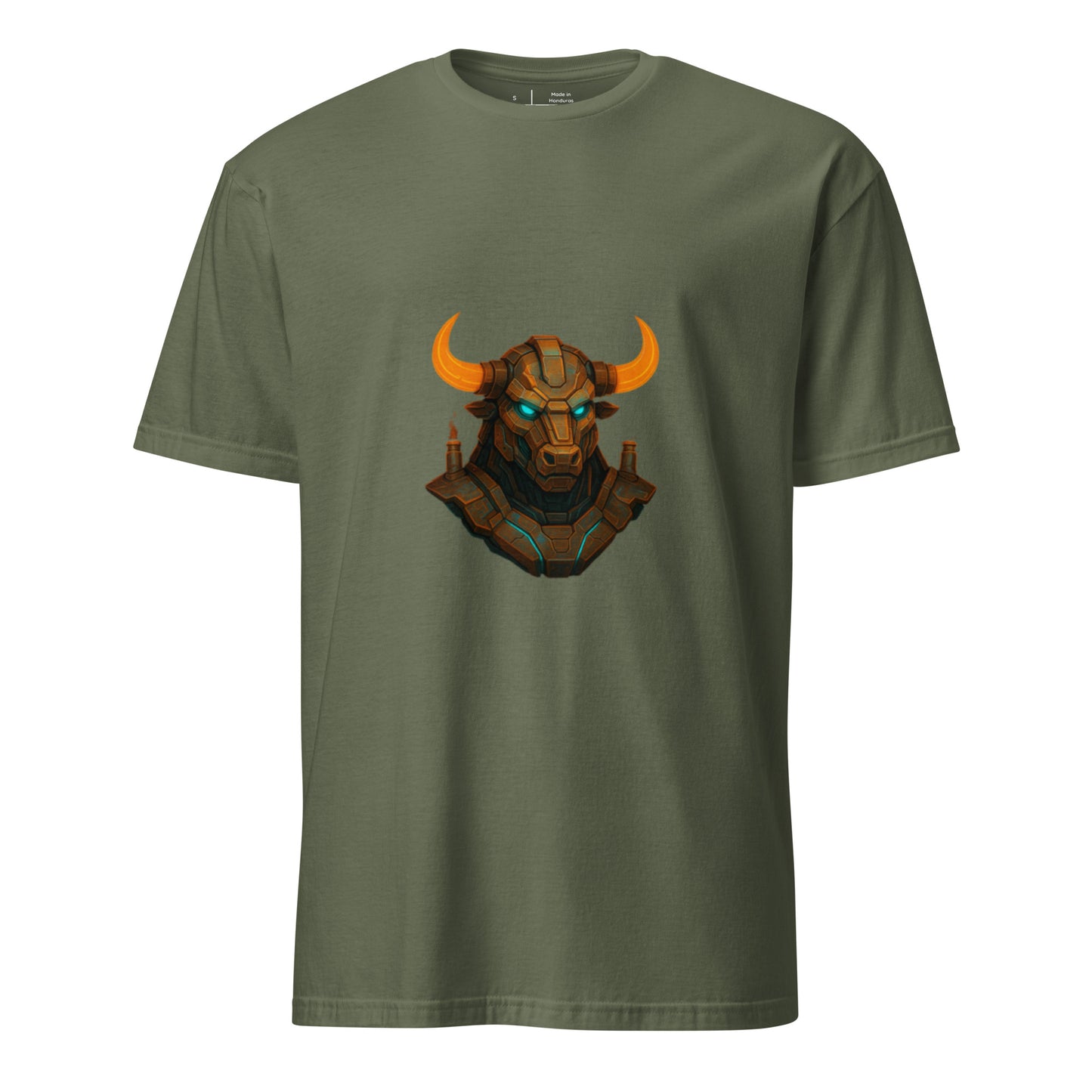 Techno Minotaur – Cyber Beast - Short-Sleeve Unisex T-Shirt - Graphic Tee - Military Green - Front