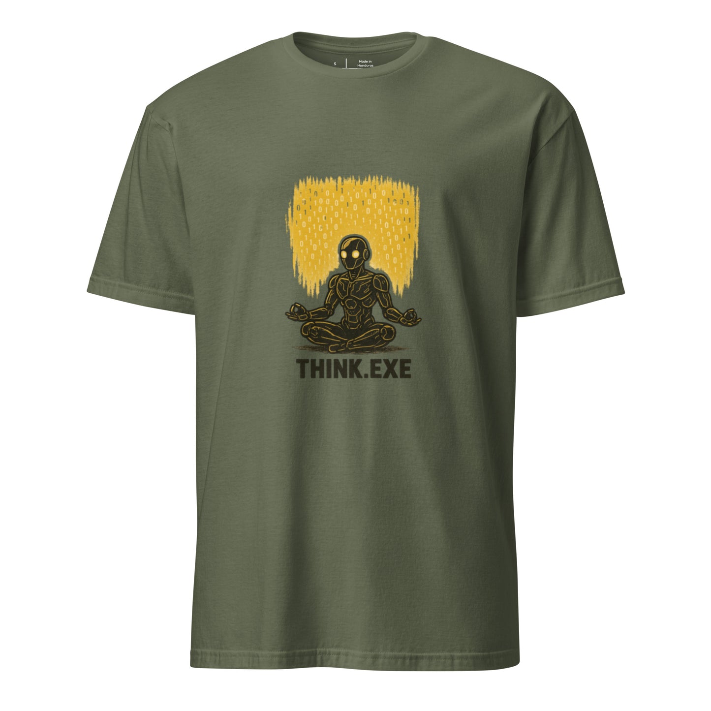 Think.exe – Cyber Meditation - Short-Sleeve Unisex T-Shirt - Graphic Tee - Military Green - Front