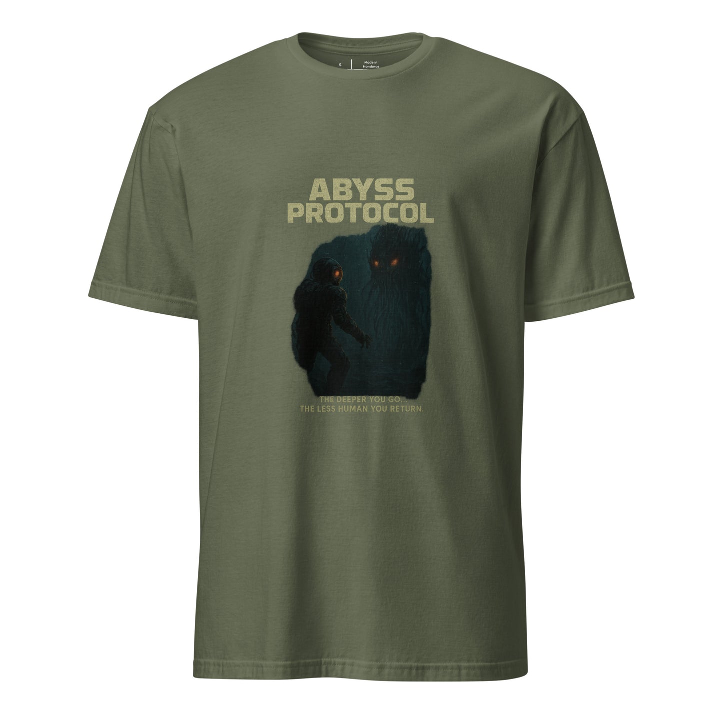 Abyss Protocol - Dark Confrontation - Short-Sleeve Unisex T-Shirt - Graphic Tee - Military Green - Front
