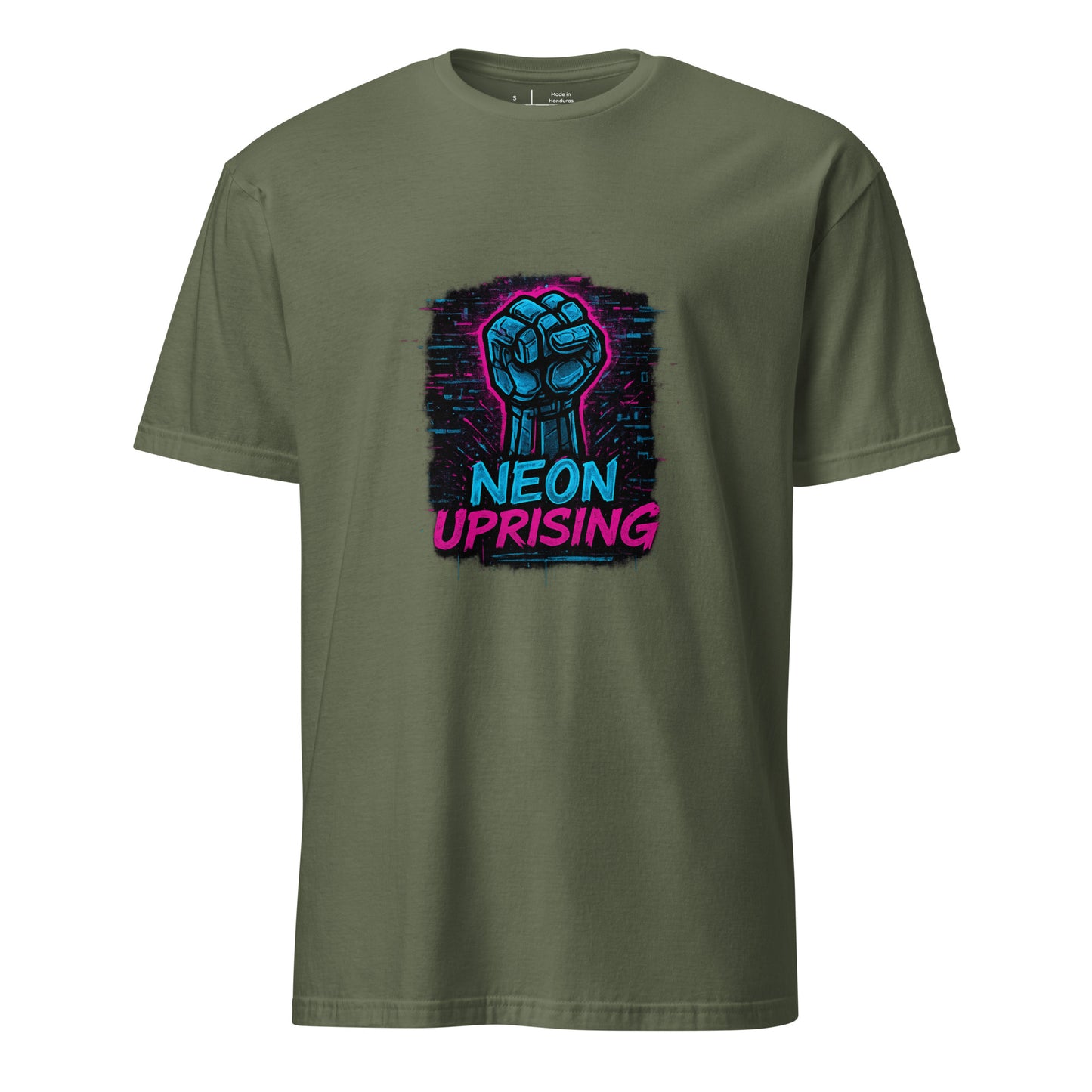 Neon Uprising - Digital Rebellion - Short-Sleeve Unisex T-Shirt - Graphic Tee - Military Green - Front