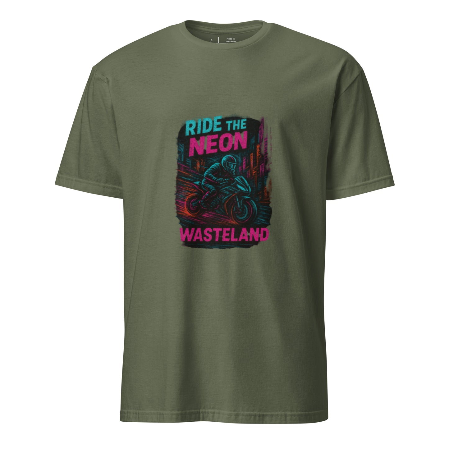 Neon Wasteland - Motion Blur - Short-Sleeve Unisex T-Shirt - Graphic Tee - Military Green - Front