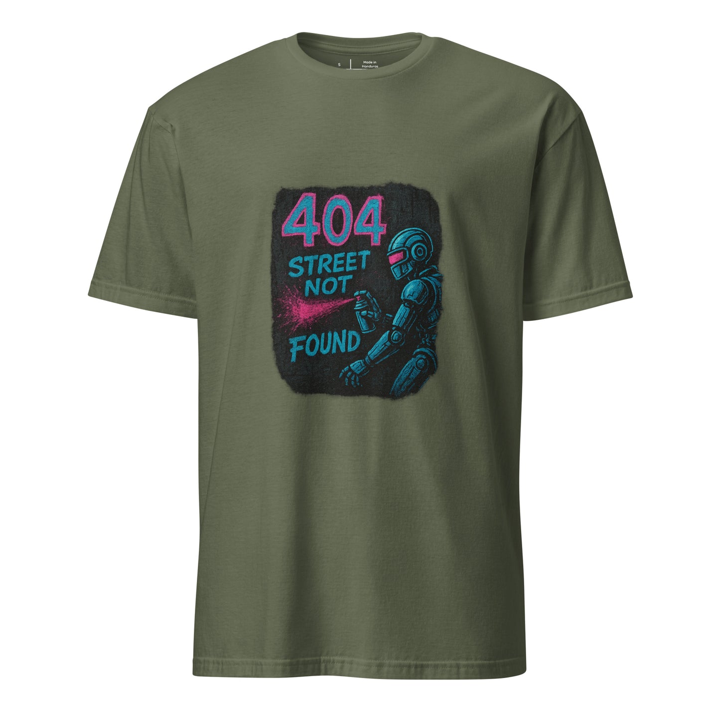 404 Street Not Found - Urban Glitch - Short-Sleeve Unisex T-Shirt - Graphic Tee - Military Green - Front
