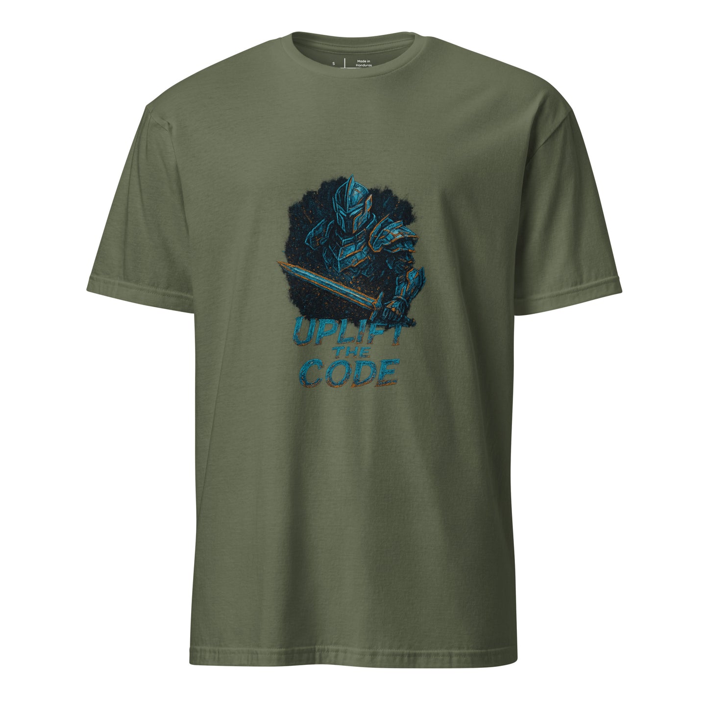 Synthex Crusader - Techno Knight - Short-Sleeve Unisex T-Shirt - Graphic Tee - Military Green - Front