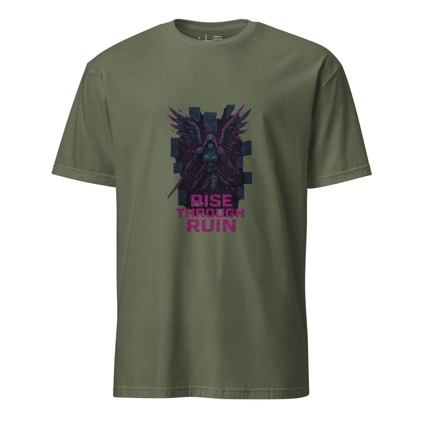 Glitchborne Valkyrie - Strength Through Chaos - Short-Sleeve Unisex T-Shirt - Graphic Tee - Military Green - Front