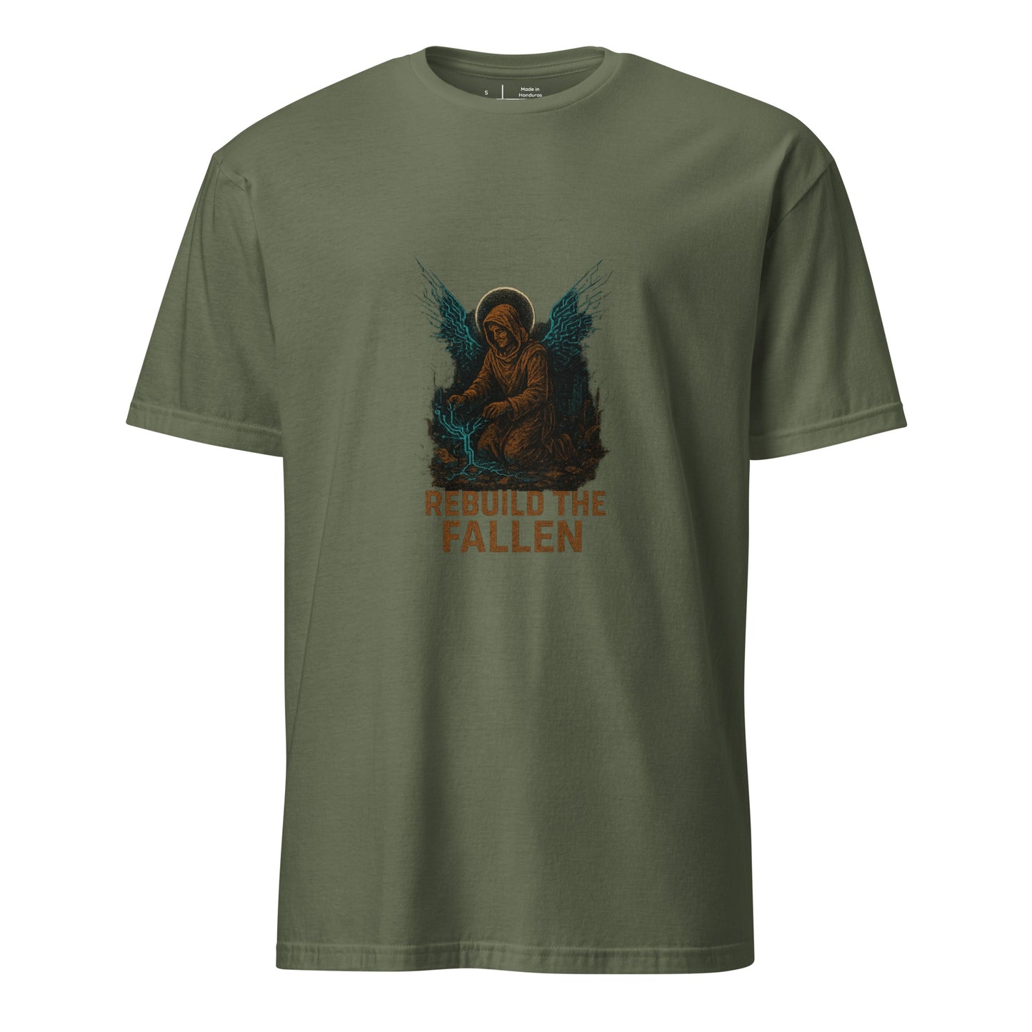 Digital Saint of Ruins - Cyber Faith - Short-Sleeve Unisex T-Shirt - Graphic Tee - Military Green  - Front