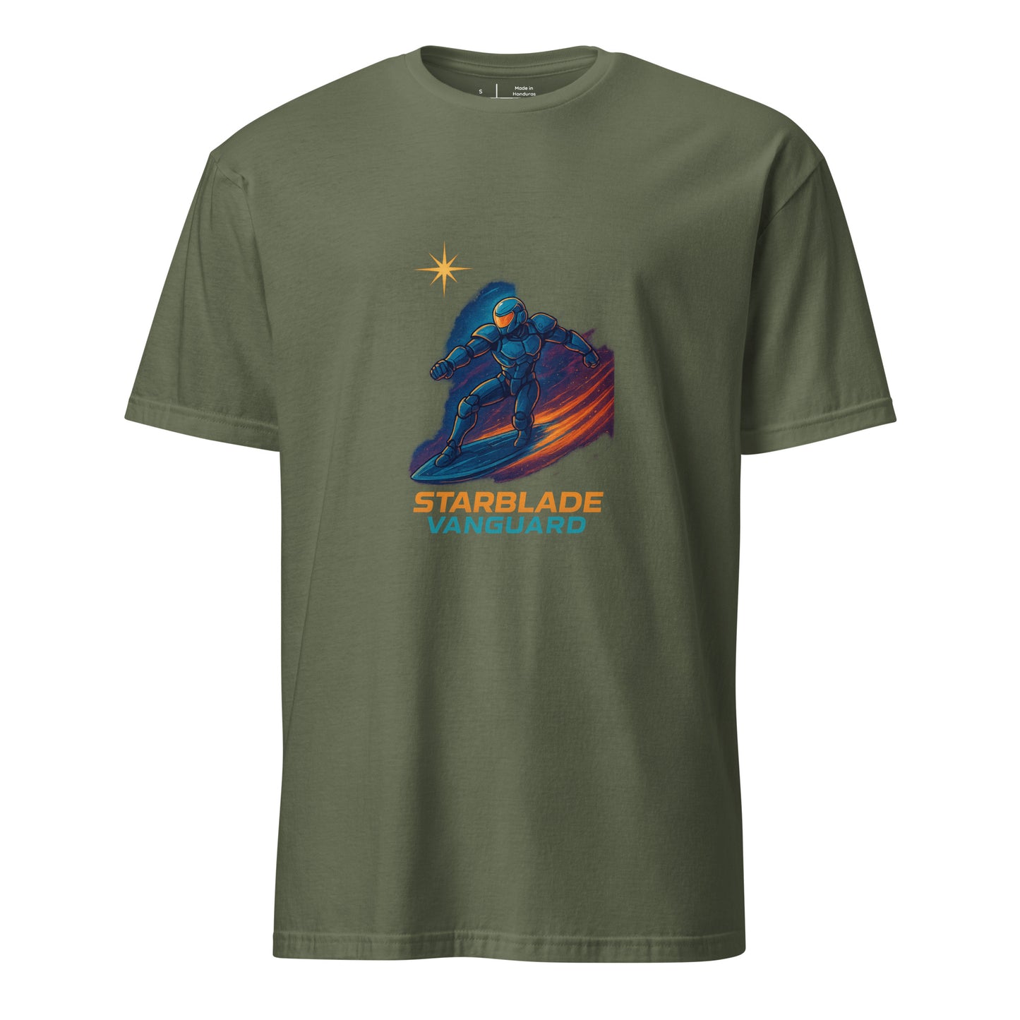 Starblade Vanguard - Cosmic Hero - Short-Sleeve Unisex T-Shirt - Graphic Tee - Military Green - Front