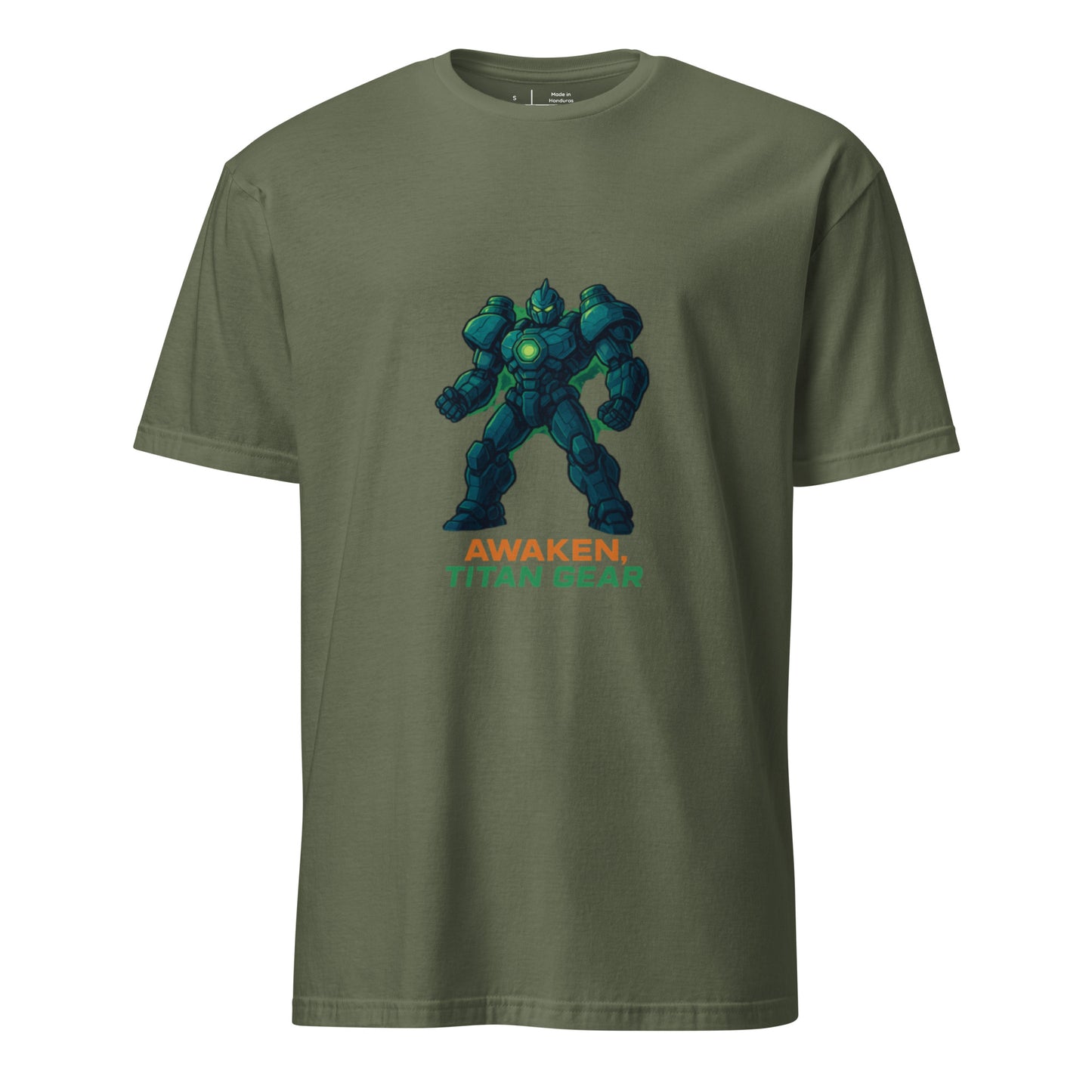 Neo Titan Gear - Bio-Mech Evolution - Short-Sleeve Unisex T-Shirt - Graphic Tee - Military Green - Front