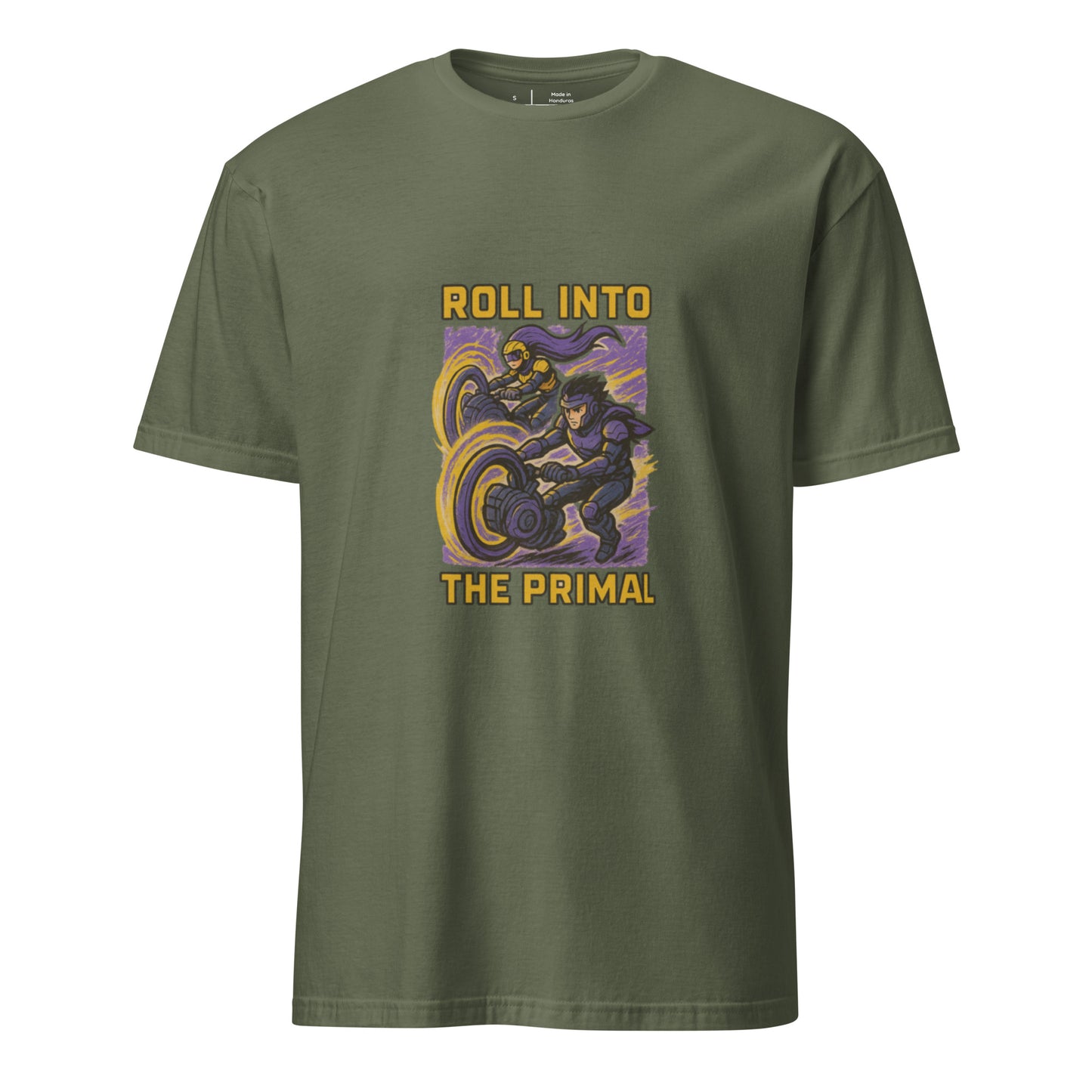 Helix Drifters – Rebel Mono-Wheel Hover Riders - Short-Sleeve Unisex T-Shirt - Graphic Tee - Military Green - Front