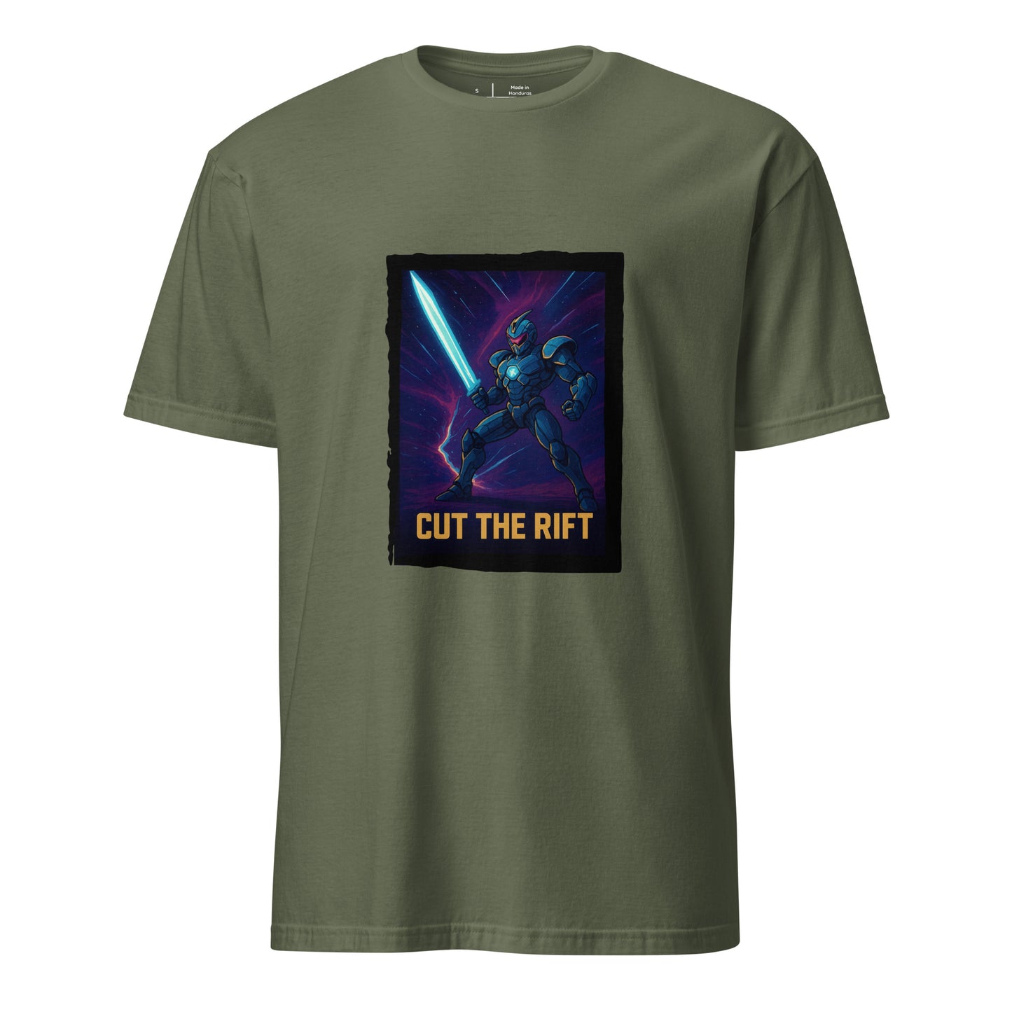 Photon Rift Warrior – Dimensional Blade Champion - Short-Sleeve Unisex T-Shirt - Graphic Tee - Military Green - Front