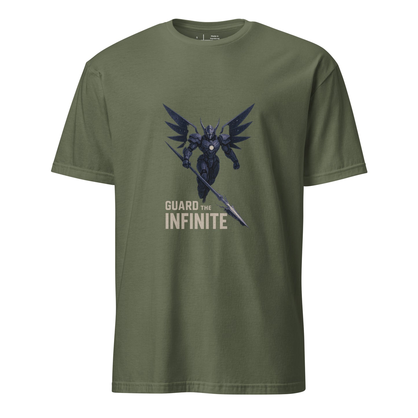 Void Seraph Enforcer – “Guard the Infinite.” - Short-Sleeve Unisex T-Shirt - Graphic Tee - Military Green - Front