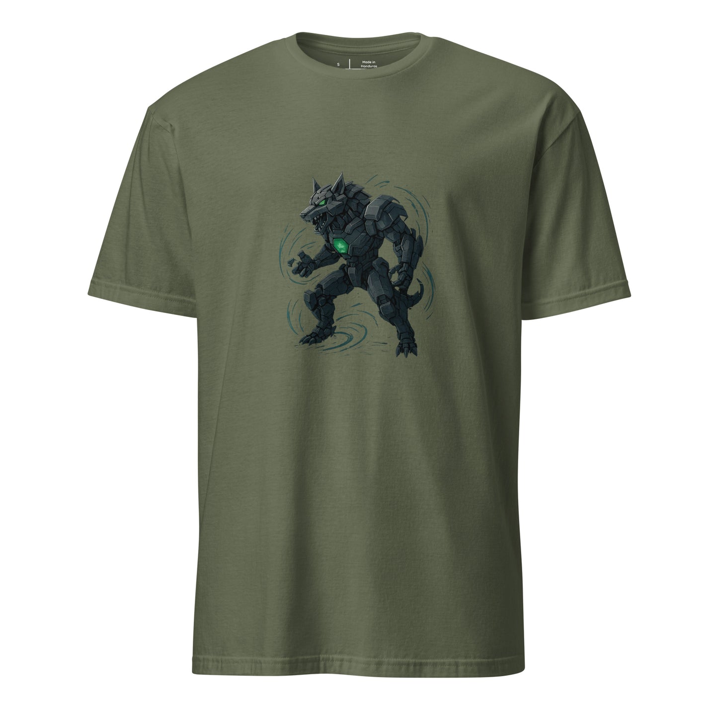 Mecha Direwolf Alpha – “Lead the Metal Hunt.” - Short-Sleeve Unisex T-Shirt - Graphic Tee - Military Green - Front