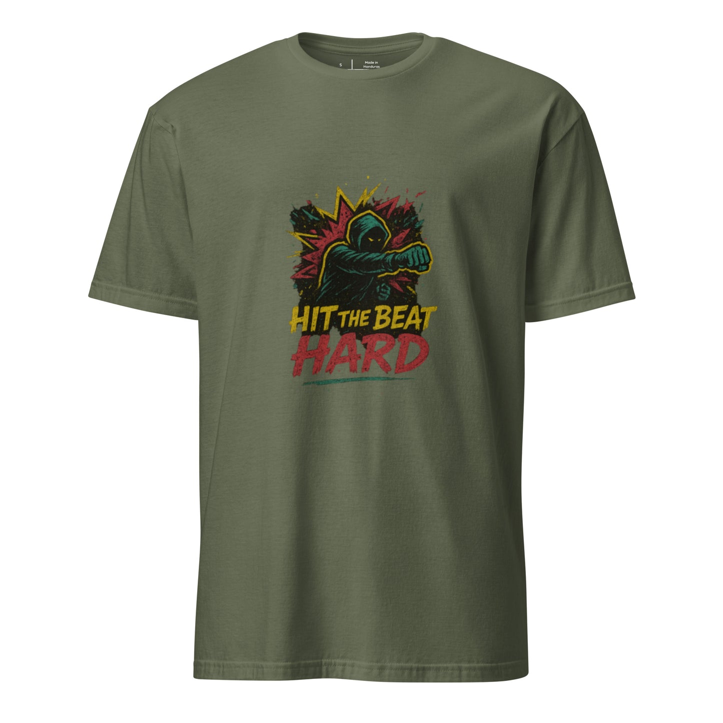 Starknuckle Breakbeat Brawler – “Hit the Beat Hard.” - Short-Sleeve Unisex T-Shirt - Graphic Tee - Military Green - Front