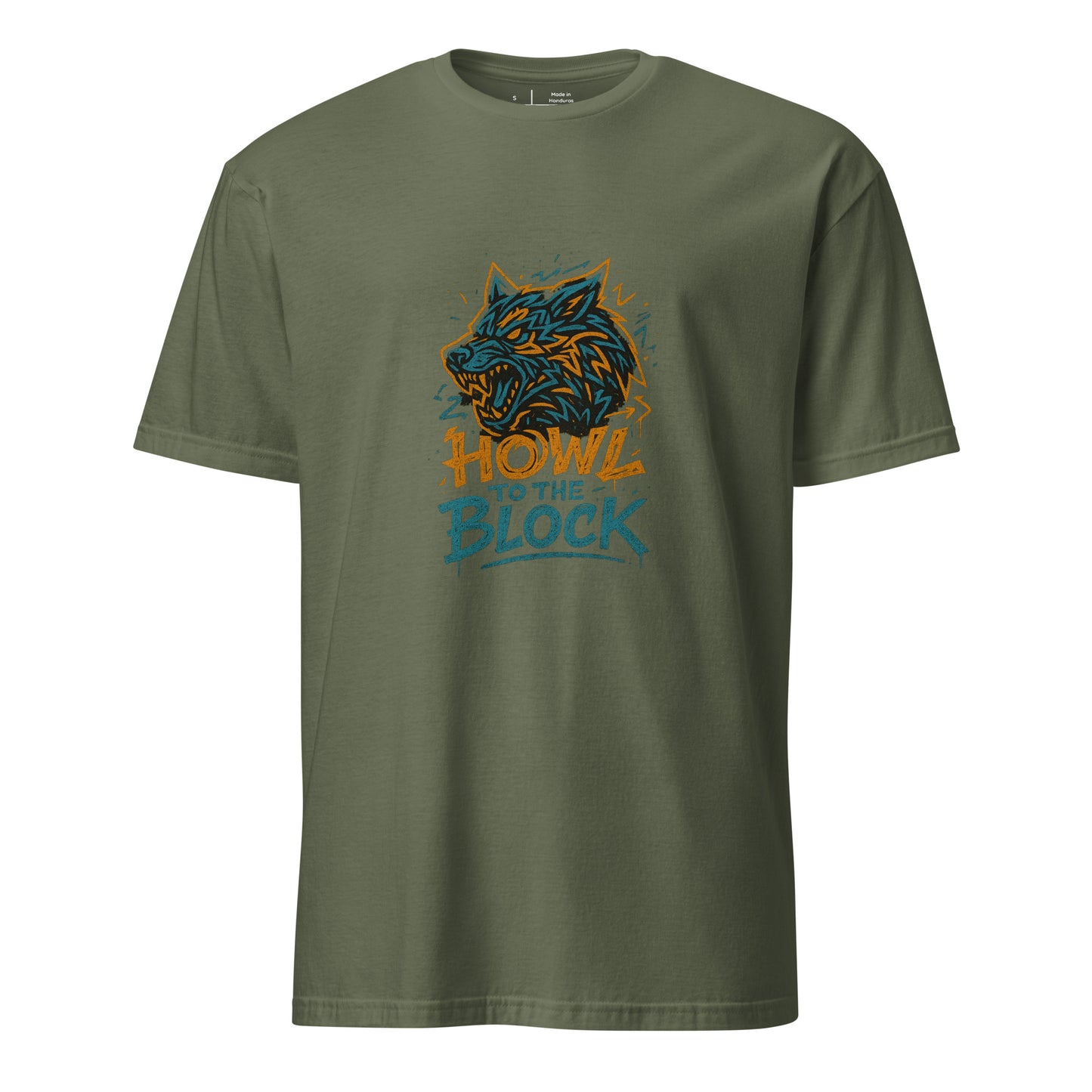 Graffiti Wolf Syndicate – Howl to the Block - Short-Sleeve Unisex T-Shirt - Graphic Tee - Military Green - Front