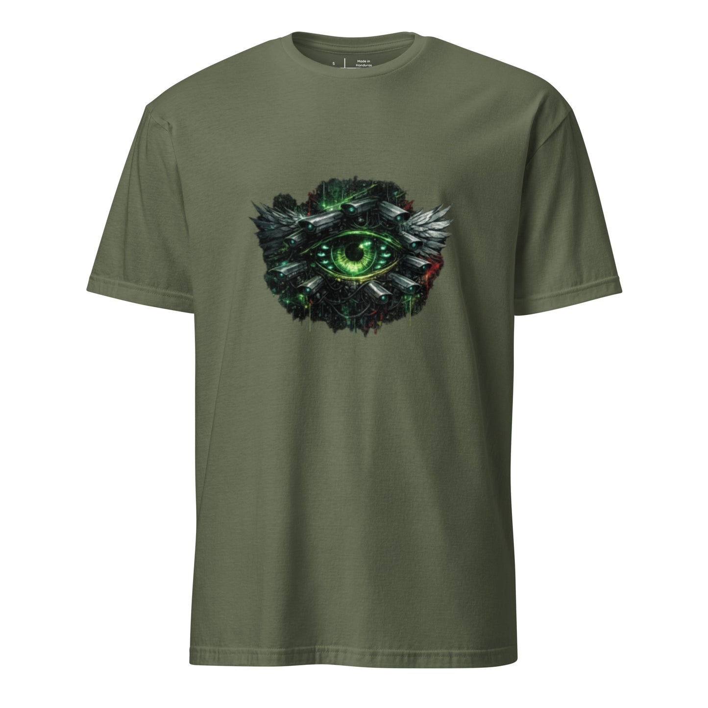 Neon Surveillance Society – Anti-System - Short-Sleeve Unisex T-Shirt - Graphic Tee - Military Green - Front