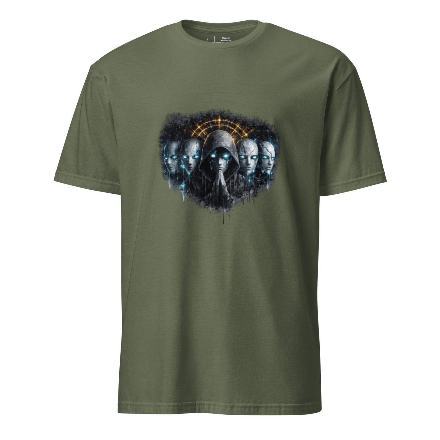 Digital Mask Society – Identity & Anonymity - Short-Sleeve Unisex T-Shirt - Graphic Tee - Military Green - Front