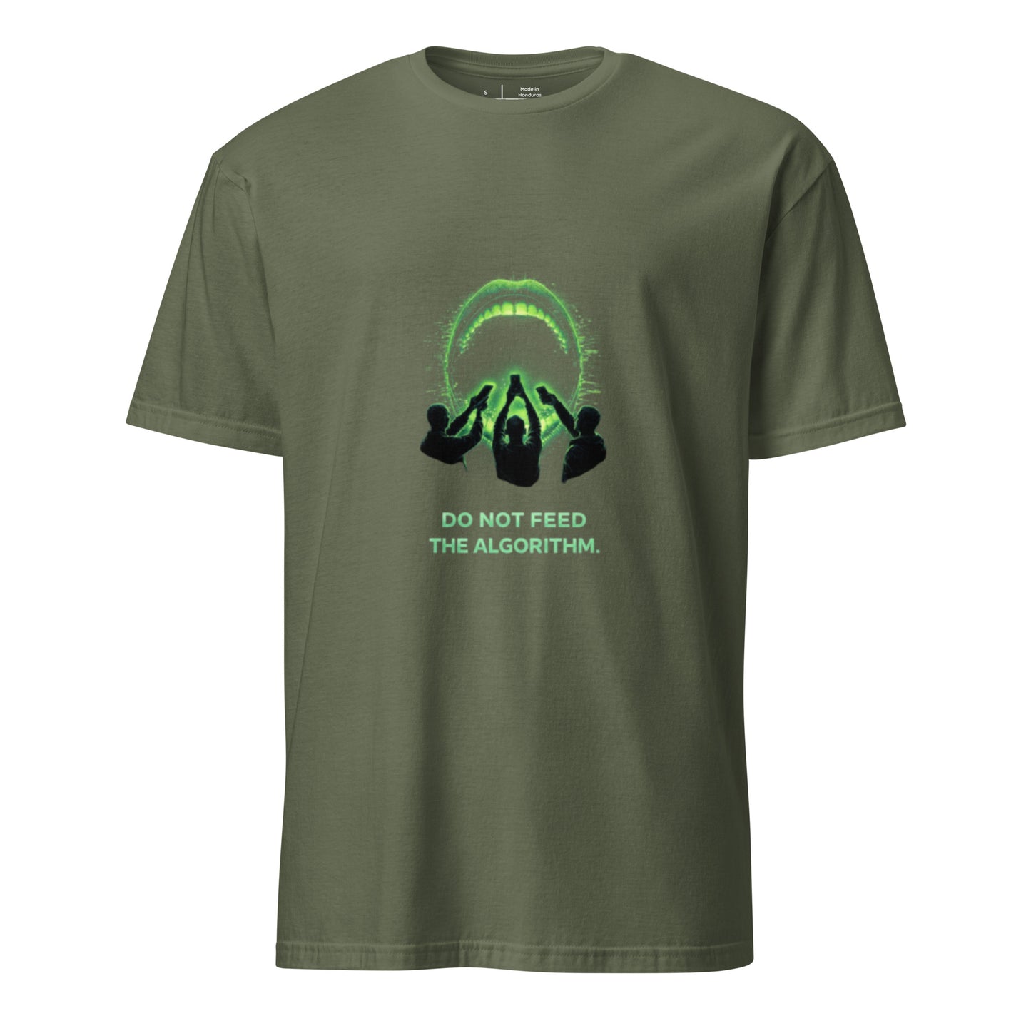 Do Not Feed The Algorithm – Cyber Dystopia - Short-Sleeve Unisex T-Shirt - Graphic Tee - Military Green - Front