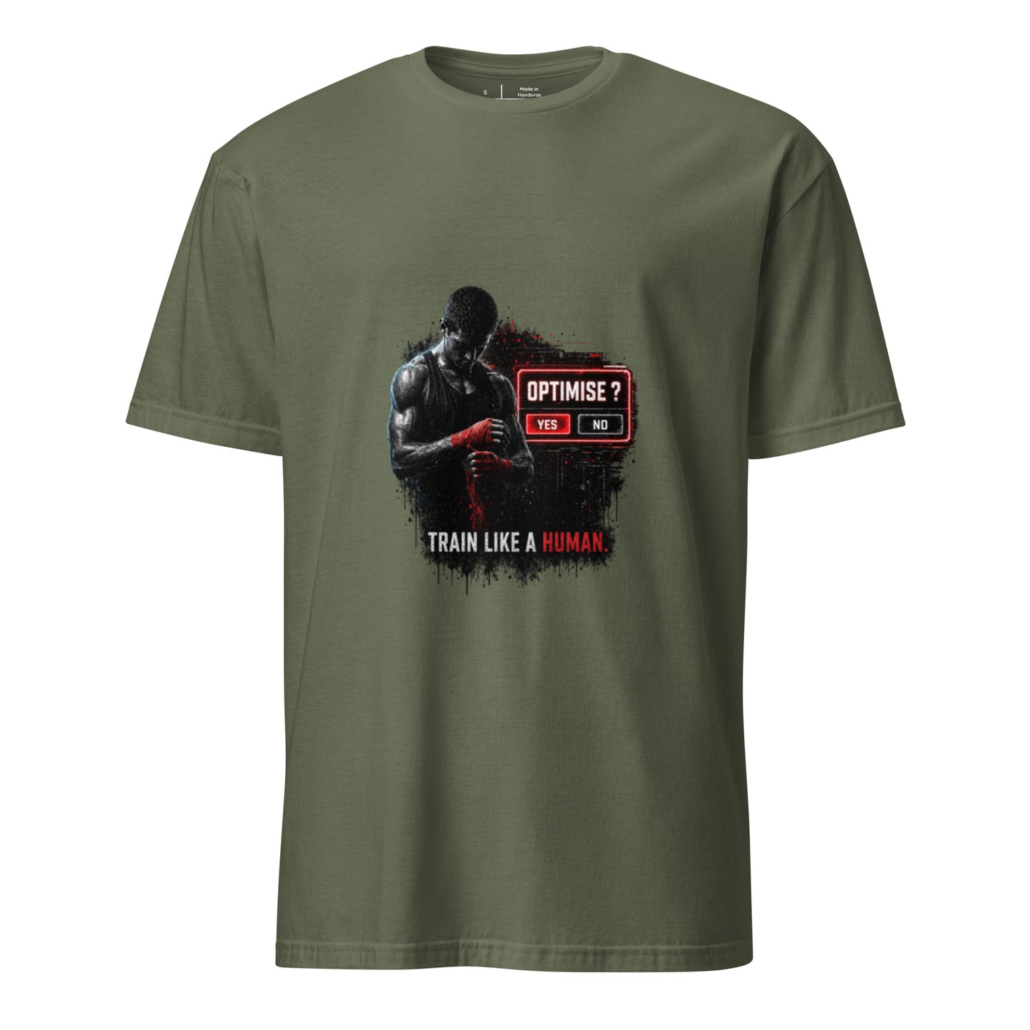 Train Like A Human – Gritty Sport Streetwear - Short-Sleeve Unisex T-Shirt - Graphic Tee - Military Green - Front