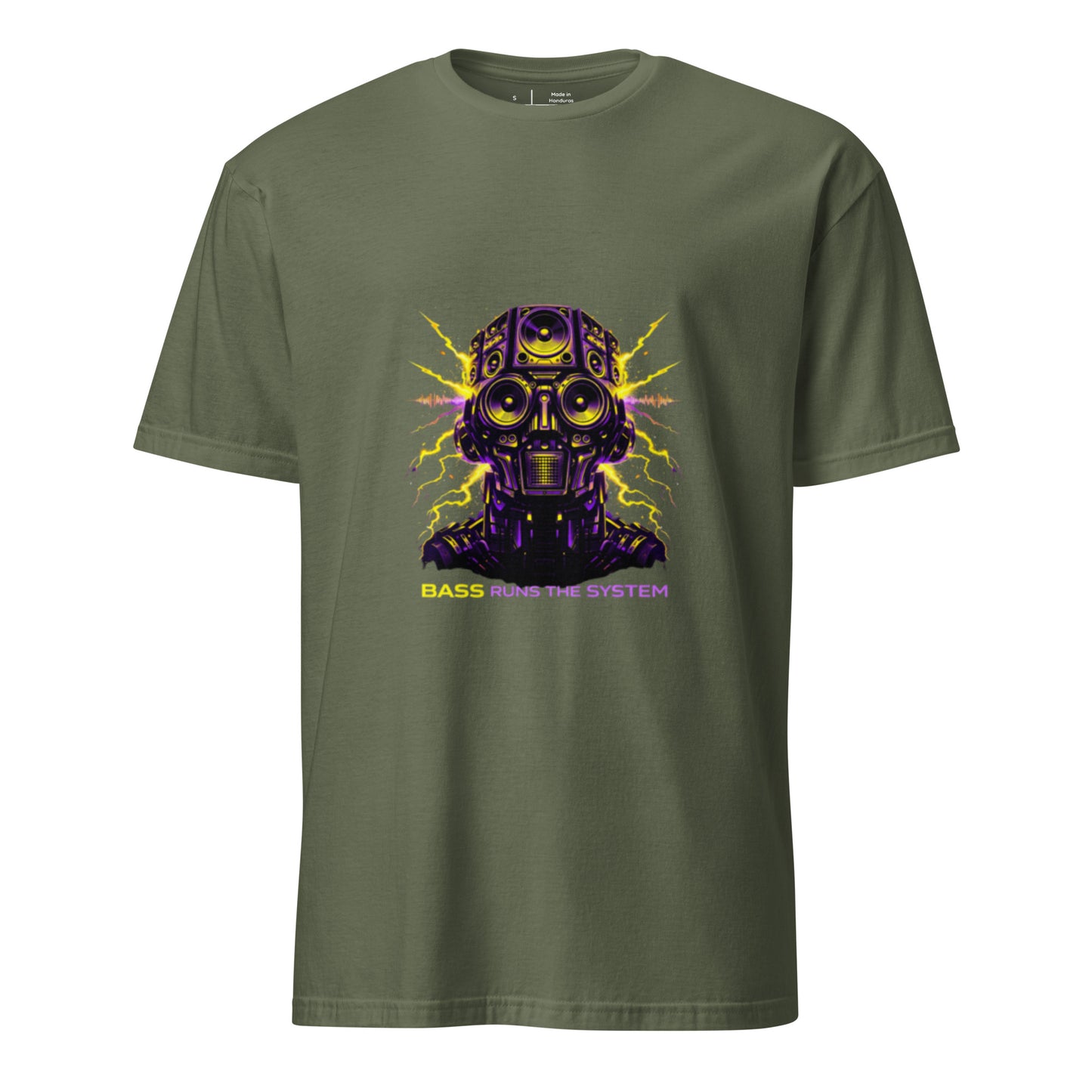 Bass Runs The System – Rave Festival Streetwear - Short-Sleeve Unisex T-Shirt - Graphic Tee - Military Green - Front