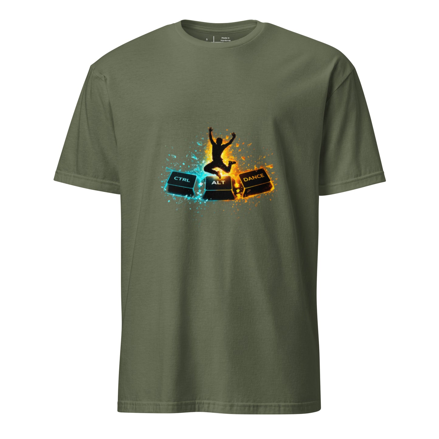 Ctrl + Alt + Dance – Tech Rave Streetwear - Short-Sleeve Unisex T-Shirt - Graphic Tee - Military Green - Front