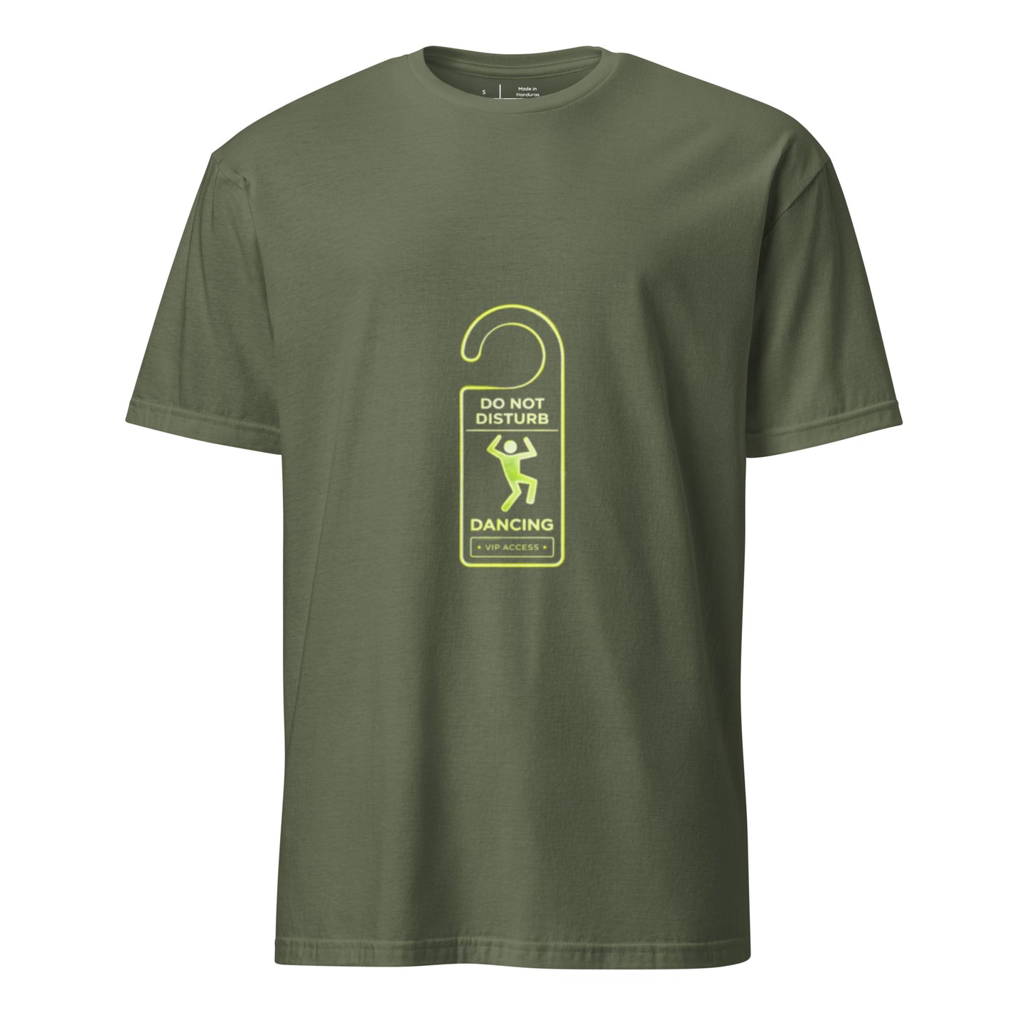 Do Not Disturb: Dancing – Minimal Rave - Short-Sleeve Unisex T-Shirt - Graphic Tee - Military Green - Front